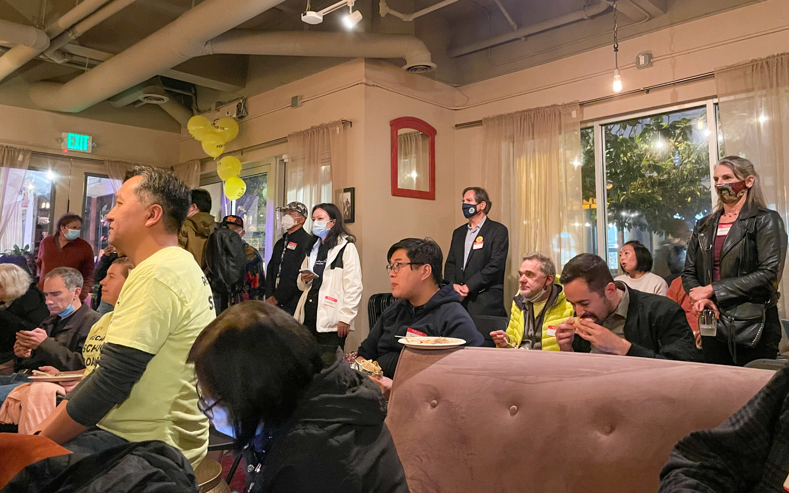 Supporters of the school board recall gather at Manny's on Nov. 4, 2021. | Sophie Bearman