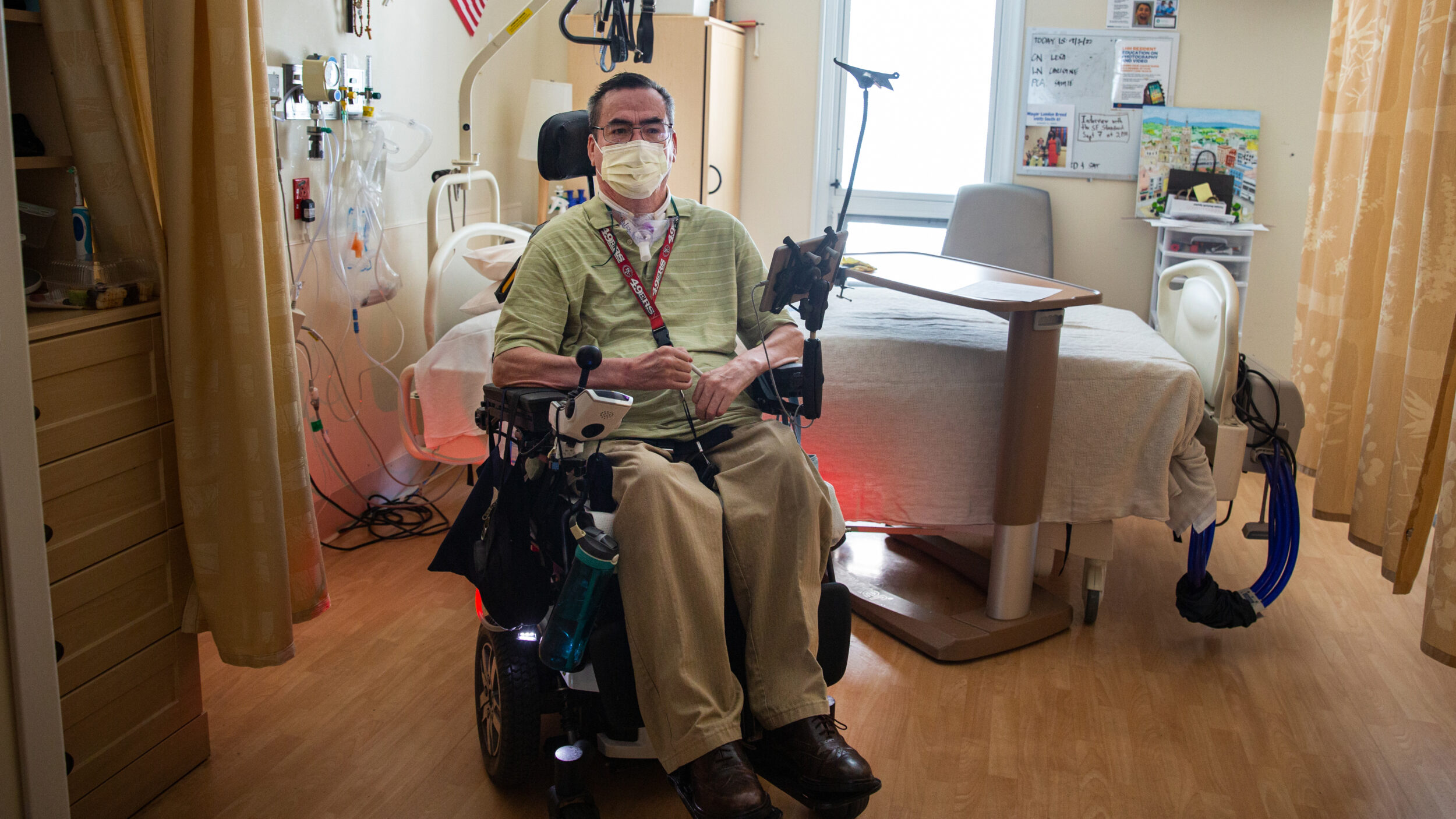 A person in a wheelchair in Laguna Honda Hospital