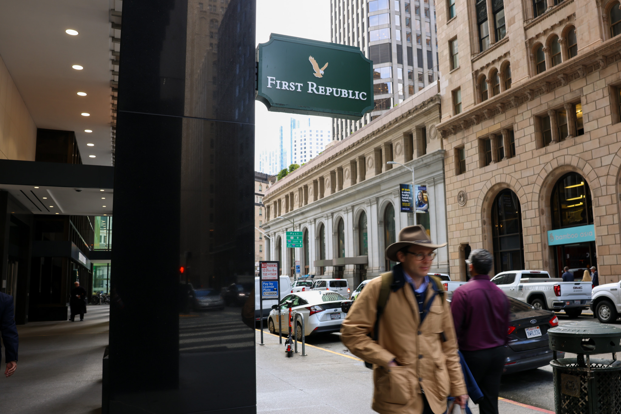 A First Republic Bank branch at Montgomery and Sutter Streets in Downtown San Francisco on March 13, 2023 | Morgan Ellis/The Standard