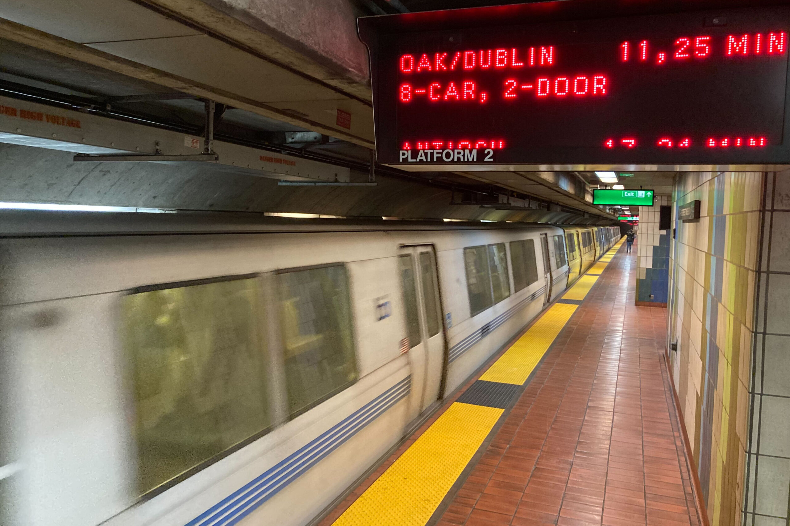 BART trains at the 16th Street/Mission Street station in San Francisco, Calif. on Thursday, Feb. 23, 2023. LED displays indicated that BART trains were delayed due to rain and inclement weather. | RJ Mickelson/The Standard