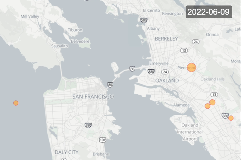 A map of the earthquakes around the Bay Area. | Matthew Crane/The Standard