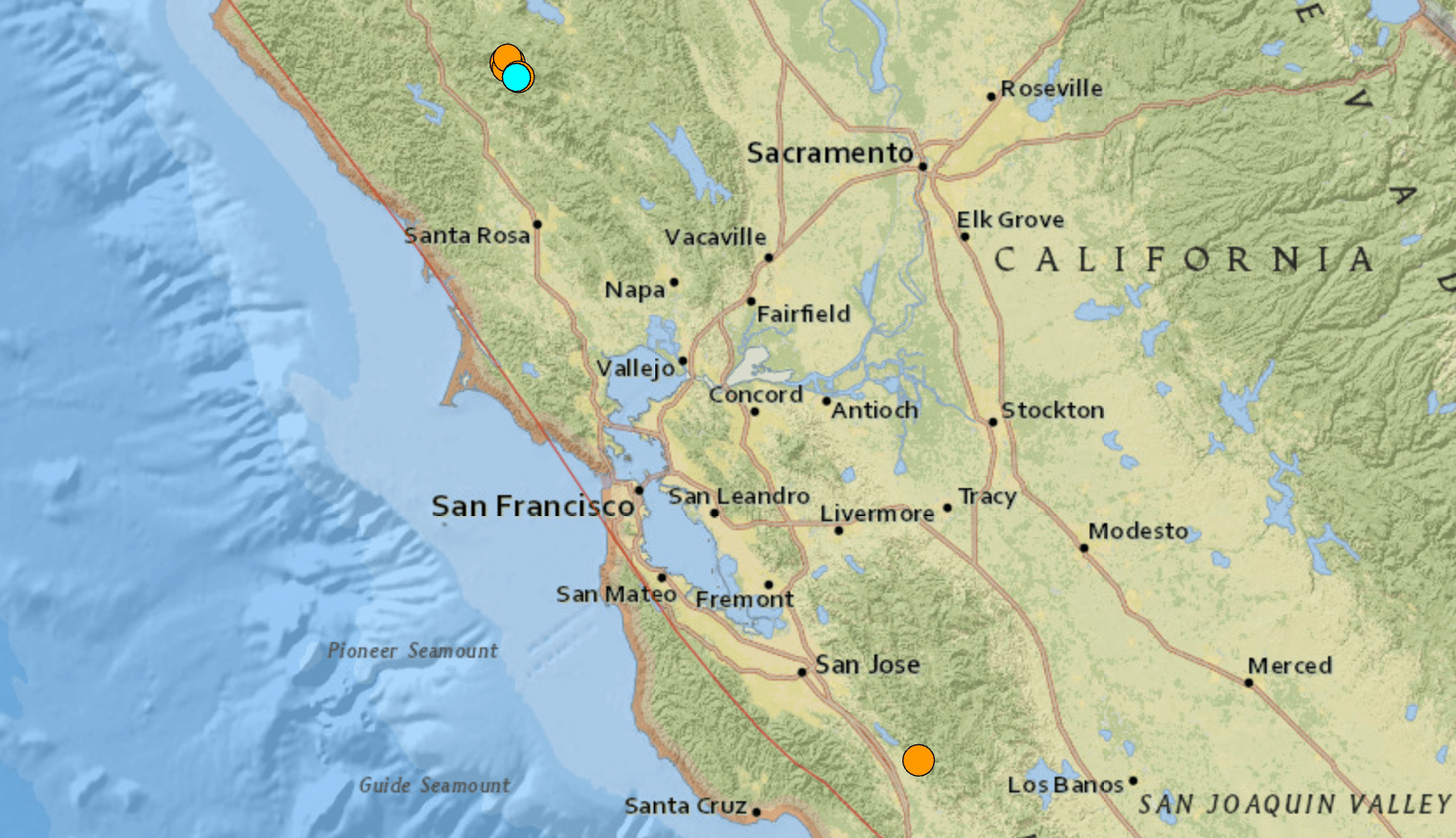 Map showing where the earthquakes hit.