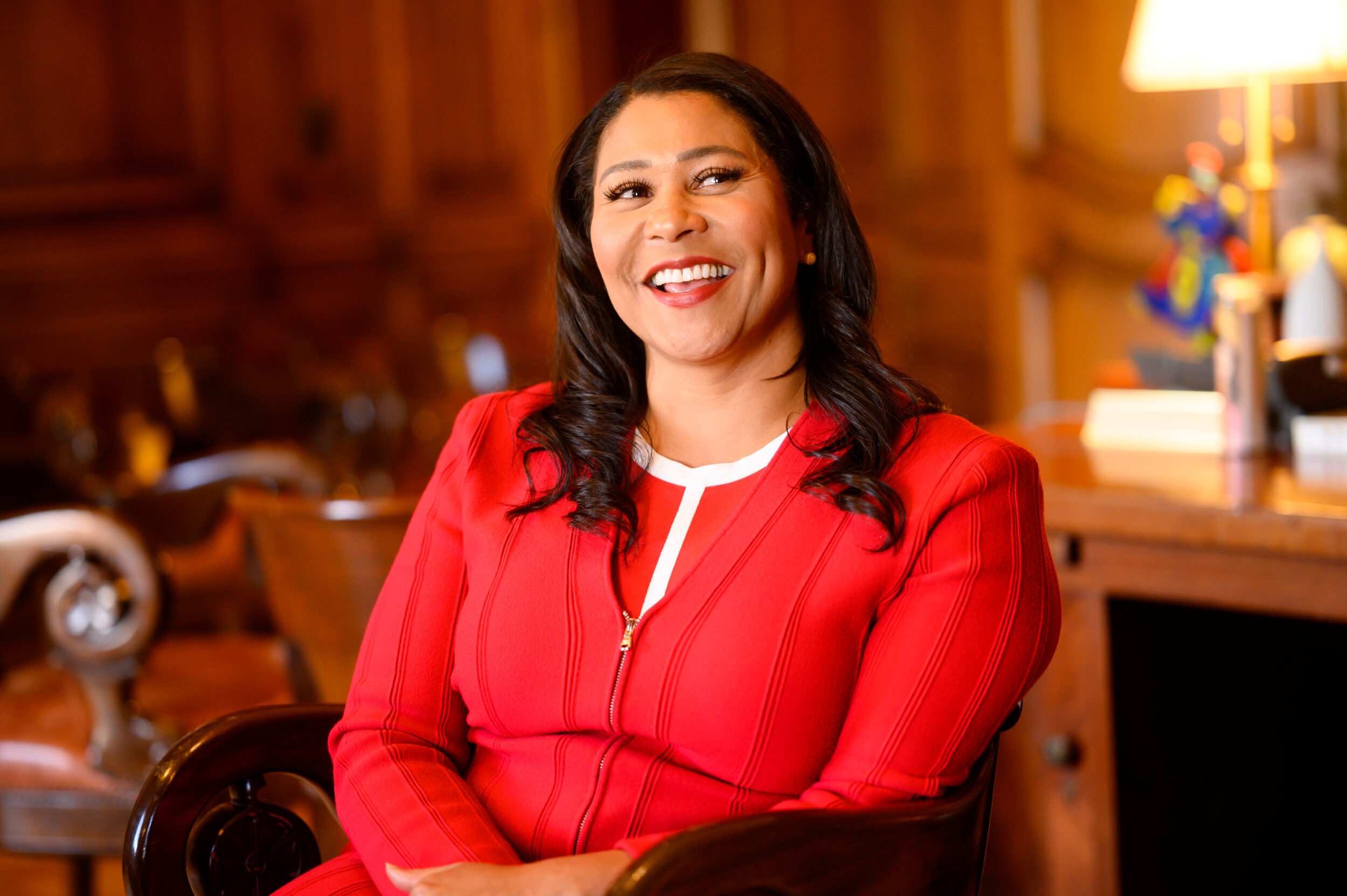 San Francisco Mayor London Breed smiles during an interview on Thursday, June 1, 2023, in San Francisco, Calif.