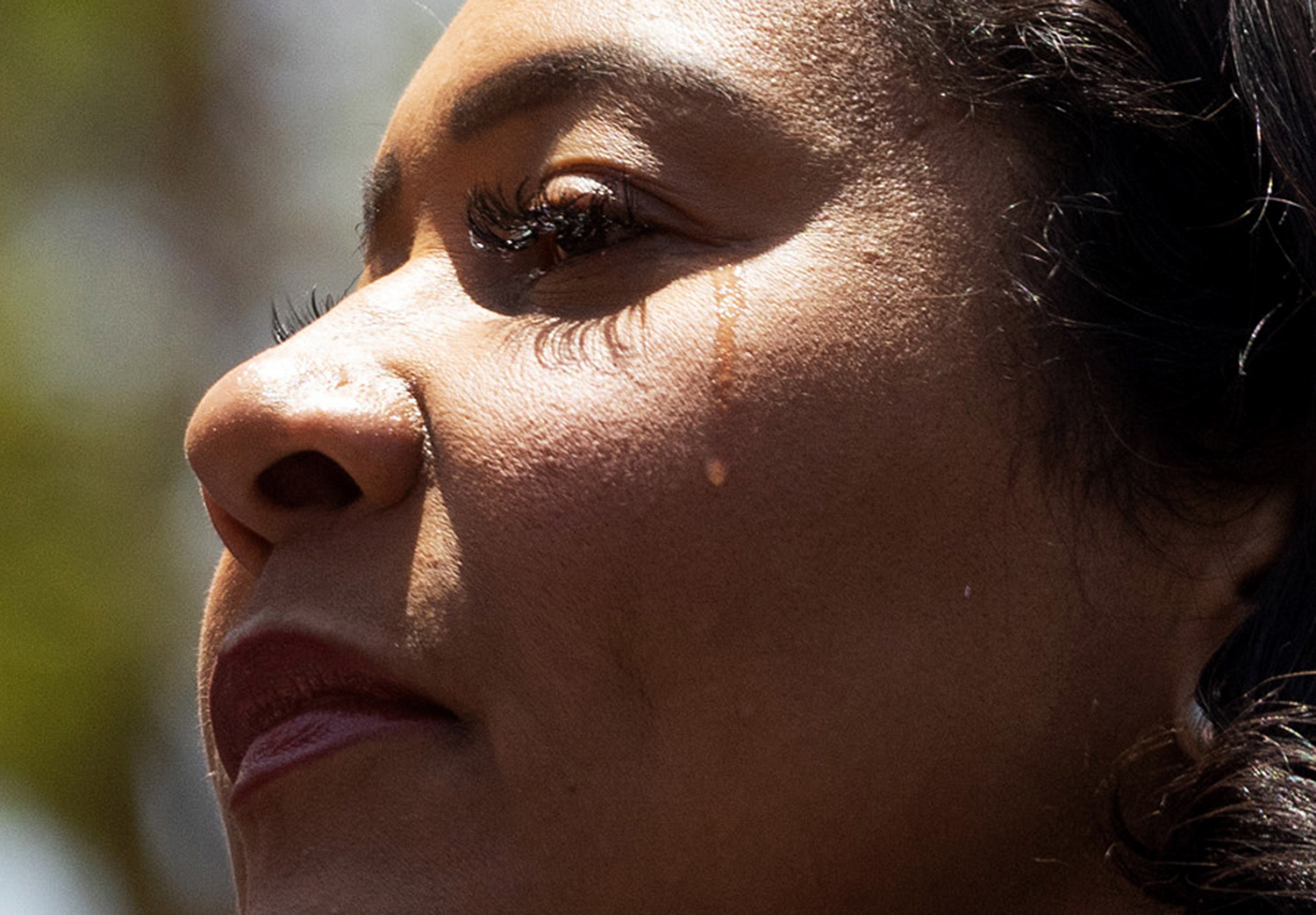 Mayor London Breed during an emotional public meeting at United Nations Plaza in San Francisco on May 23, 2023. The supervisors and Breed held the meeting at the plaza to discuss the deadly drug overdose crisis.