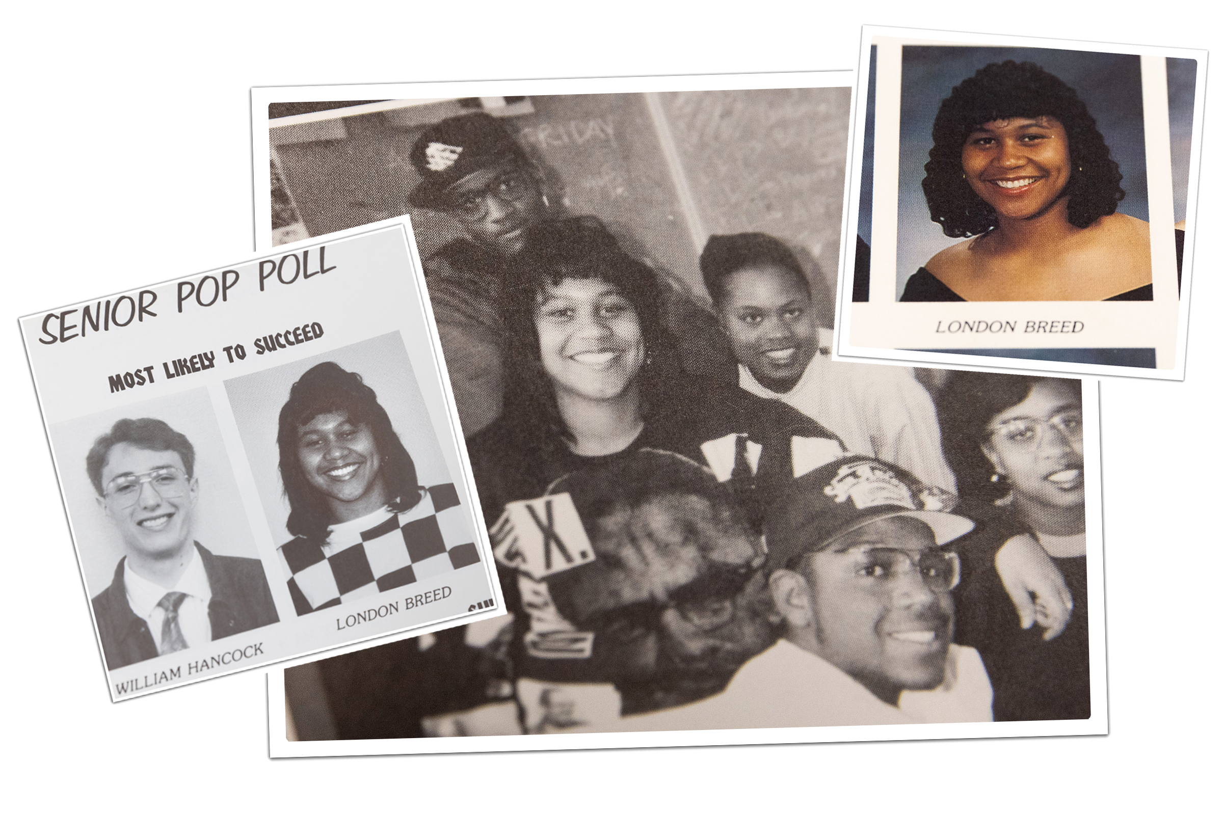 A composite image shows photos of London Breed in her senior year in the 1992 Galileo High School yearbook.