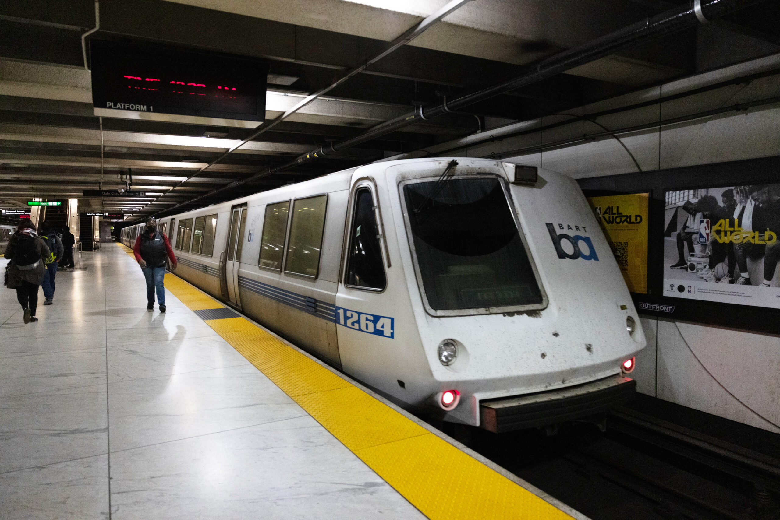 A BART train stops at the Embarcadero BART Station in San Francisco, on June 6, 2023.