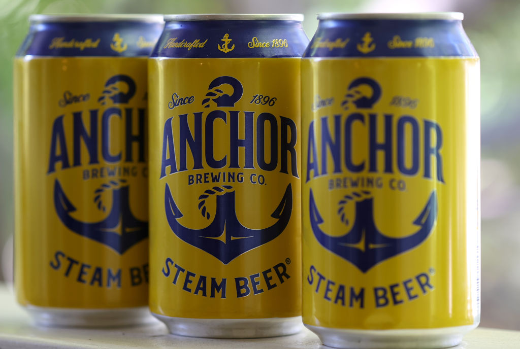 Cans of Anchor Steam beer.