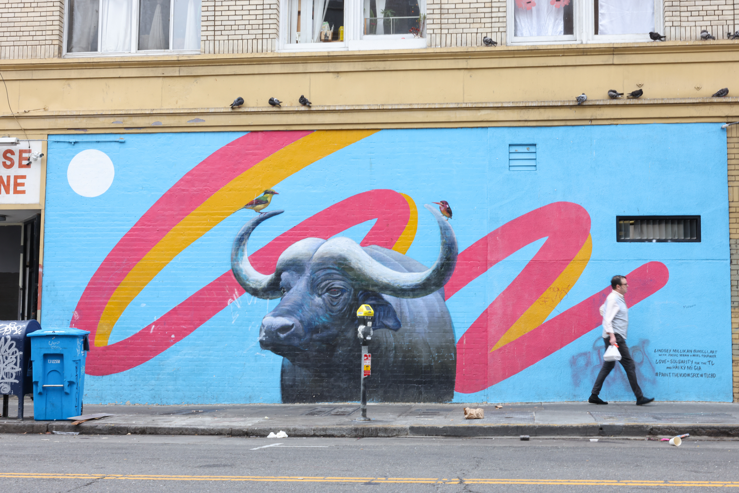 Mural on a wall of a water buffalo