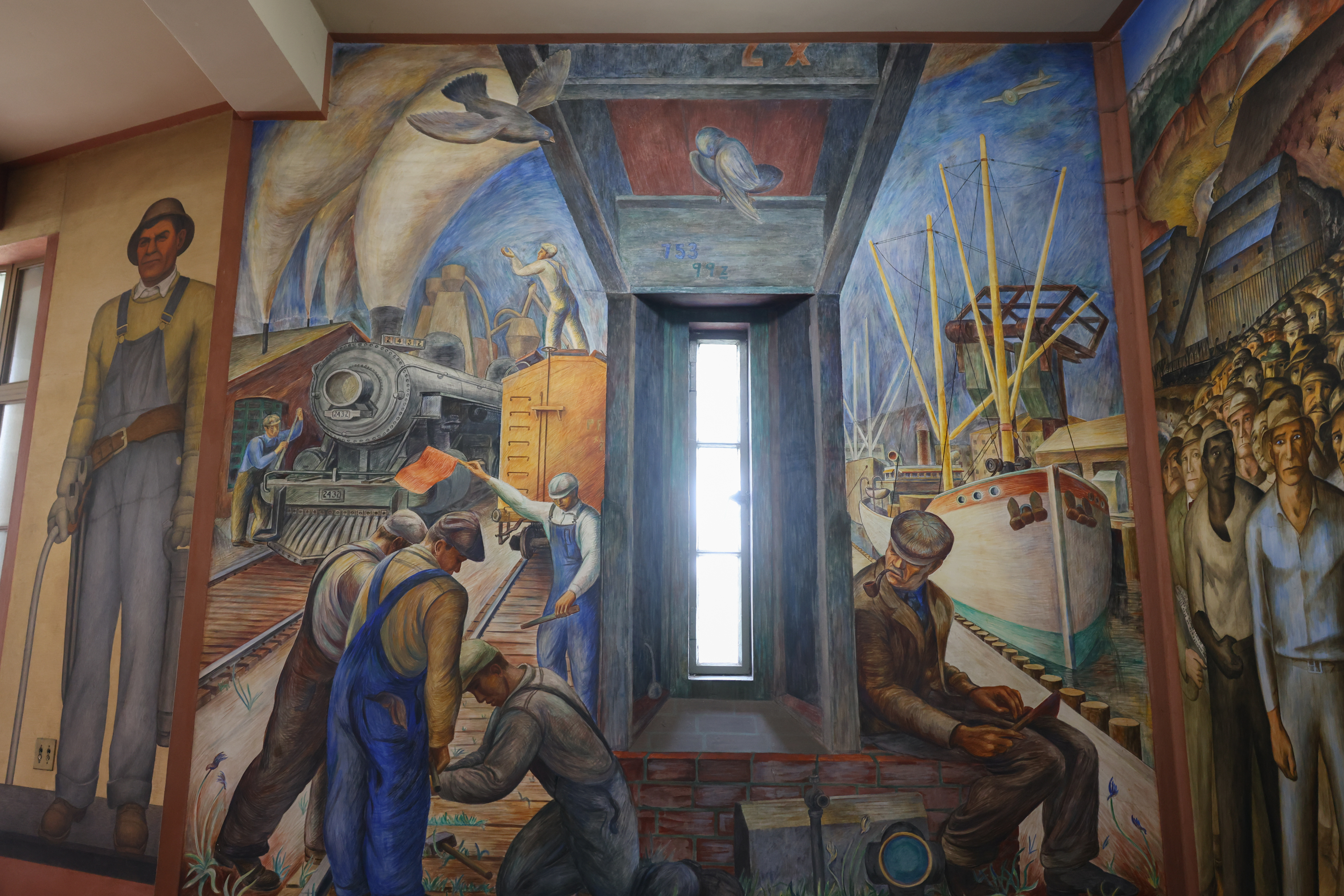 Mural of railroad workers