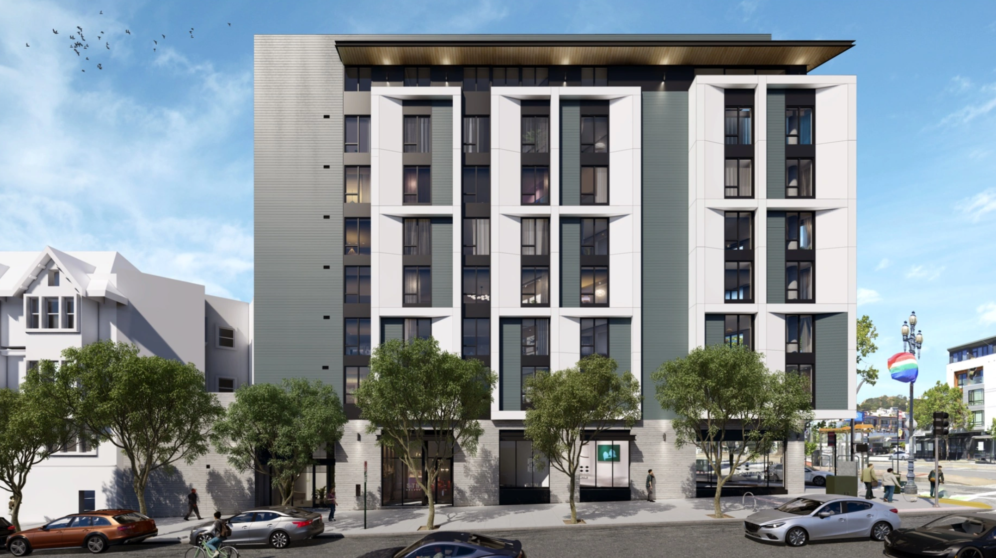A rendering shows a proposed eight-story building at 2201 Market St. in San Francisco’s Duboce Triangle neighborhood.