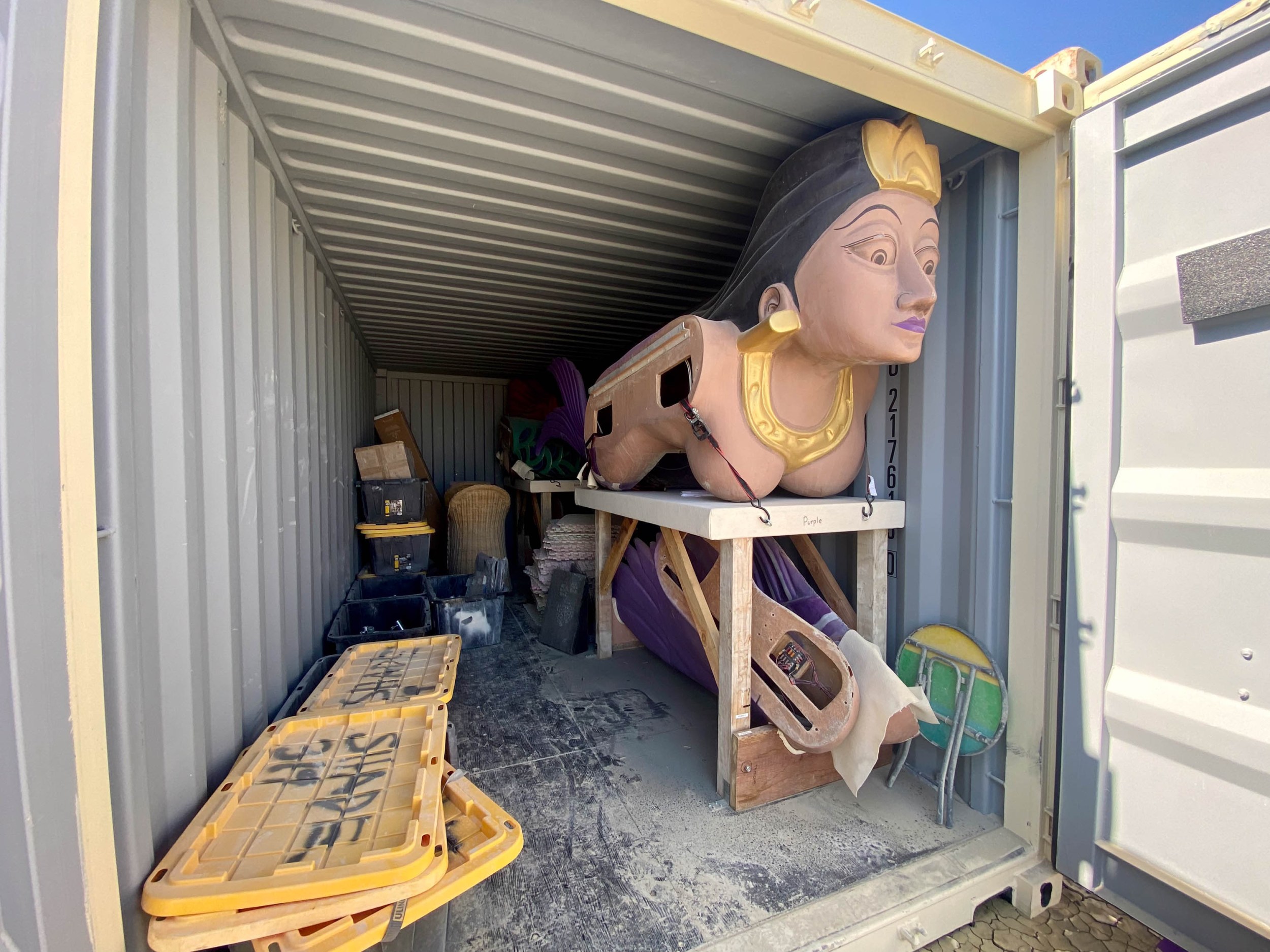 A container with parts of an art project arrives at Black Rock City for Burning Man 2023 on Aug. 25. 2023. 
