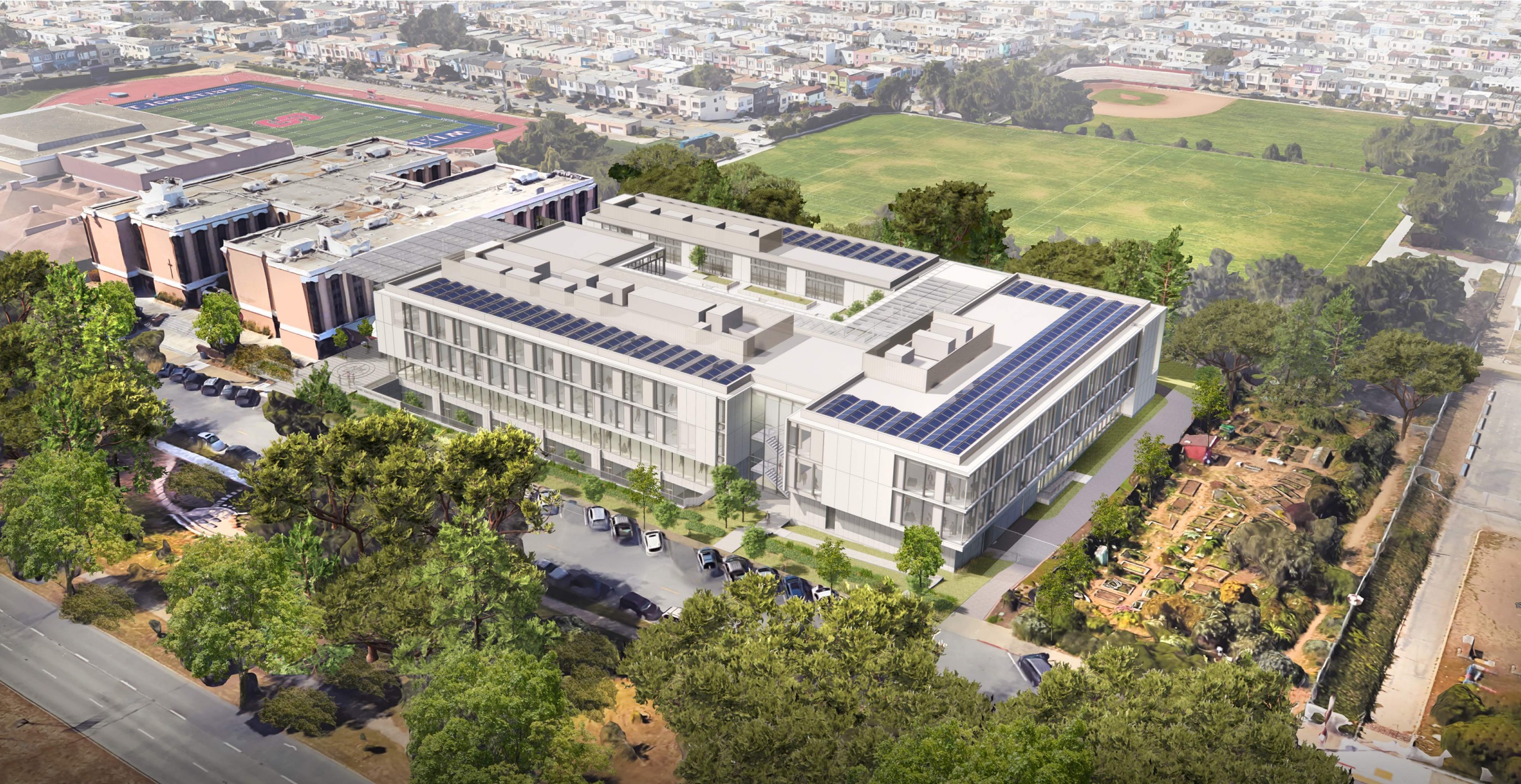 A rendering shared in a San Francisco planning department project application shows what a new addition to the St. Ignatius College Preparatory School will look like when complete.