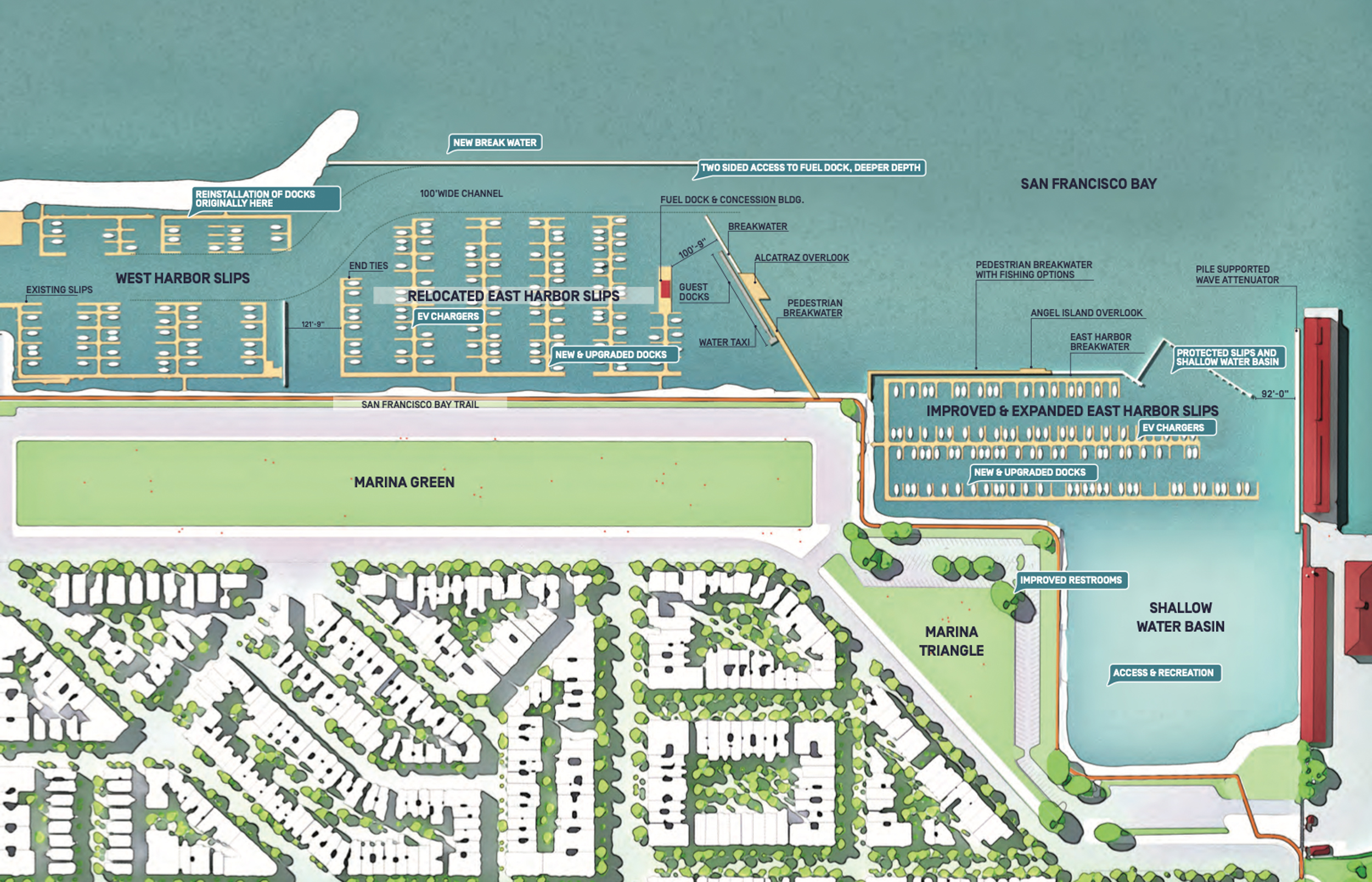 A map shows a proposed redesign of the marina.