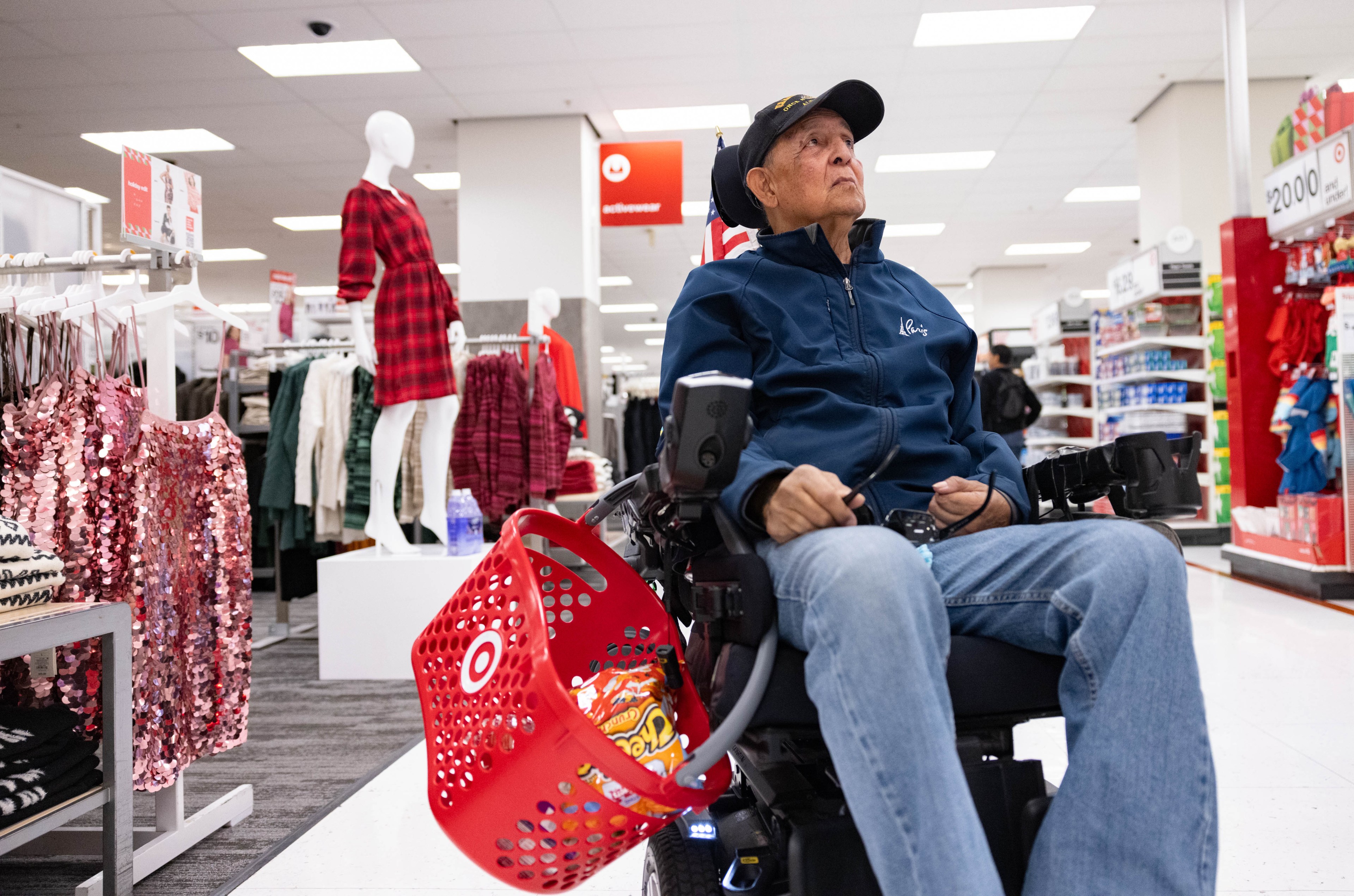 A man in a wheelchair in a Target store. 