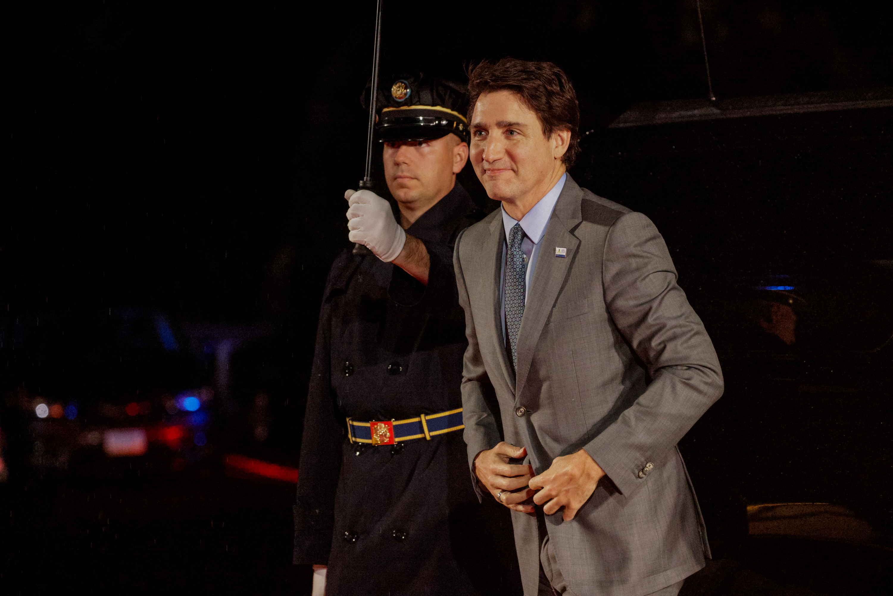 Justin Trudeau arrives at a dinner at the Legion of Honor in San Francisco.