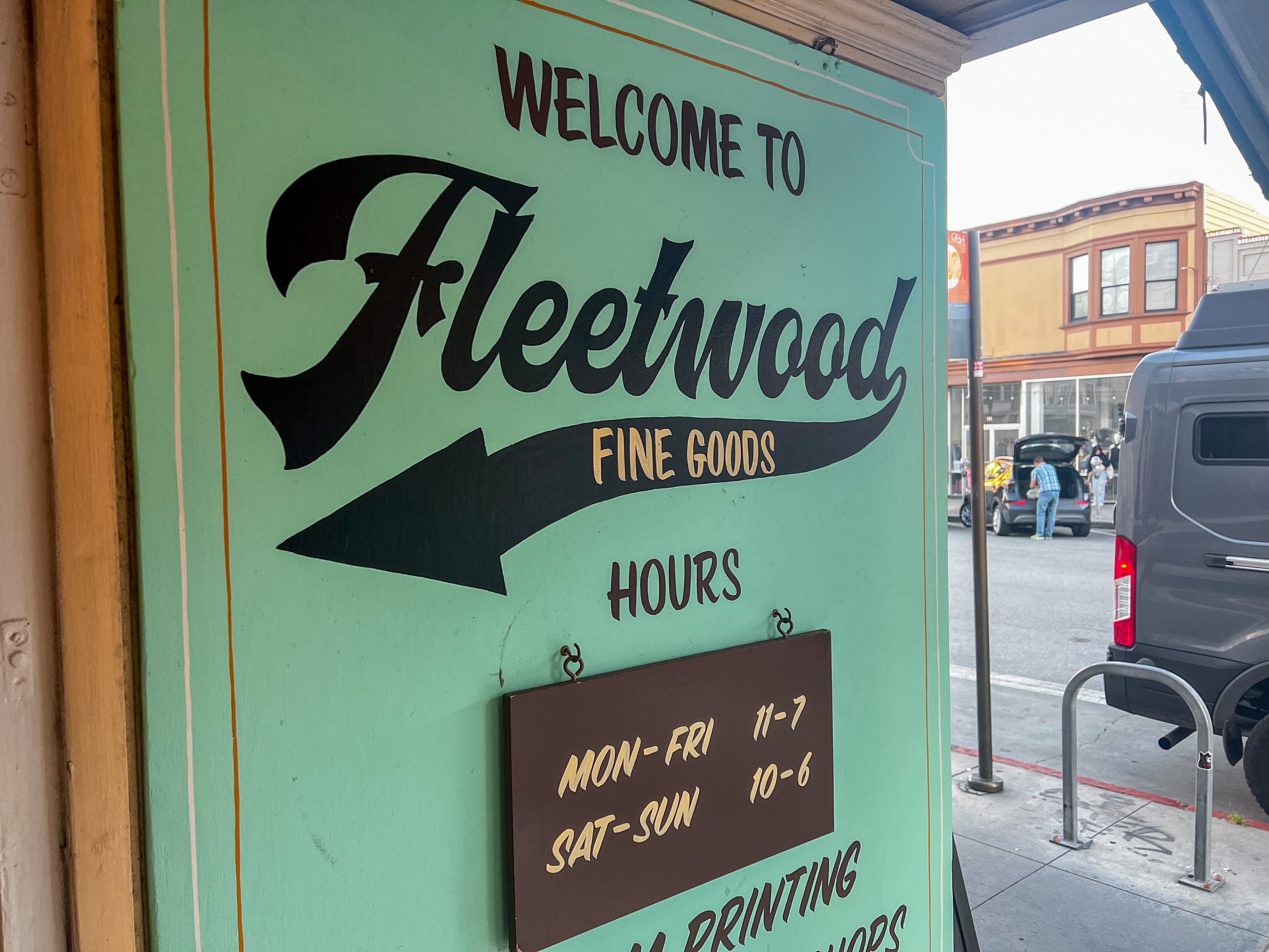 Signage for Fleetwood clothing store is displayed in San Francisco