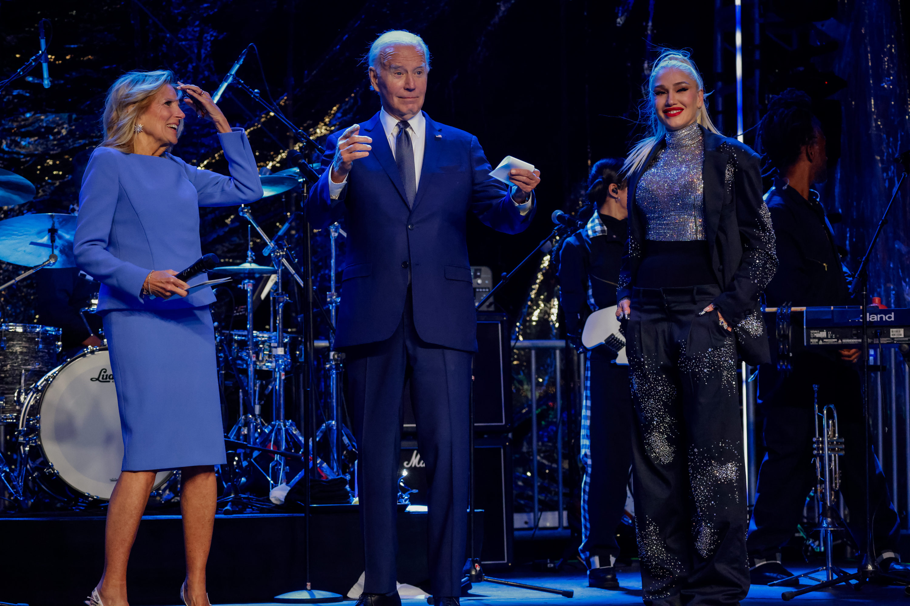 First Lady Jill Biden and President Joe Biden stand by Gwen Stefani.