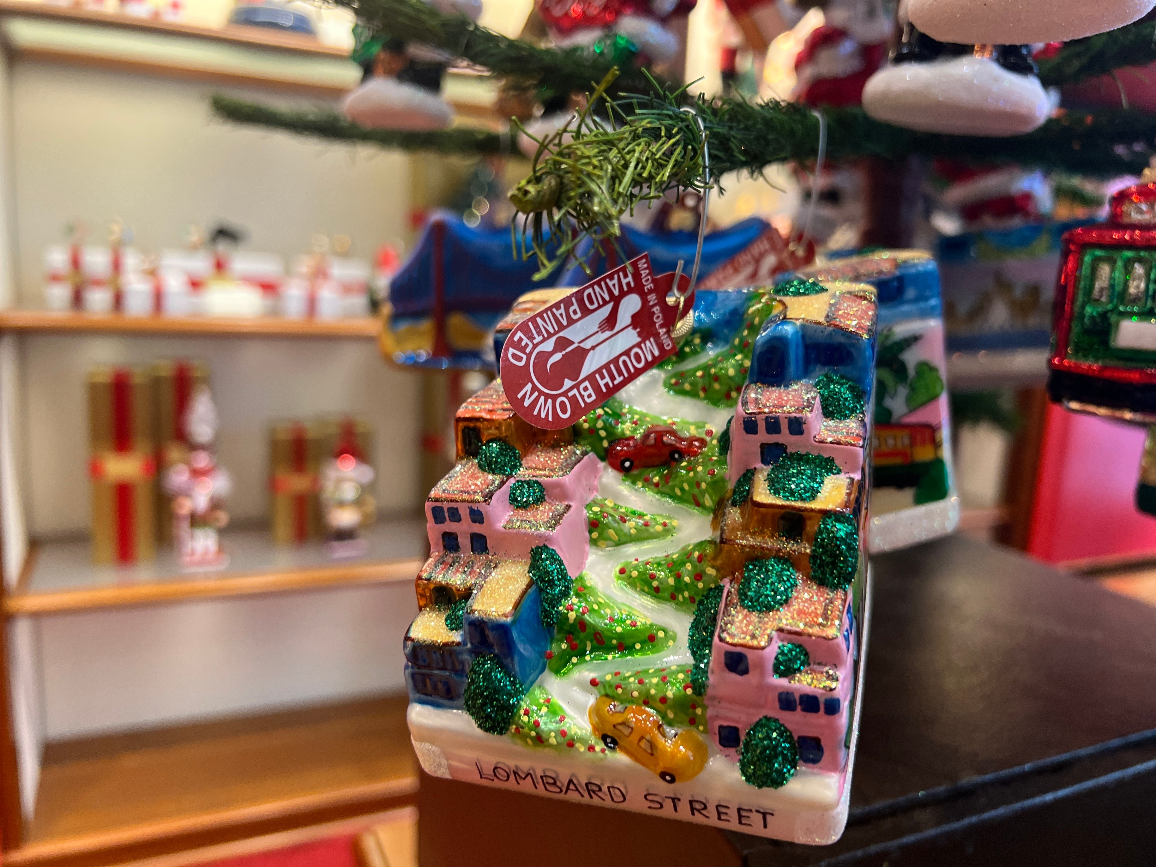 A colorful Christmas ornament is on display at Gump's in Downtown San Francisco. 