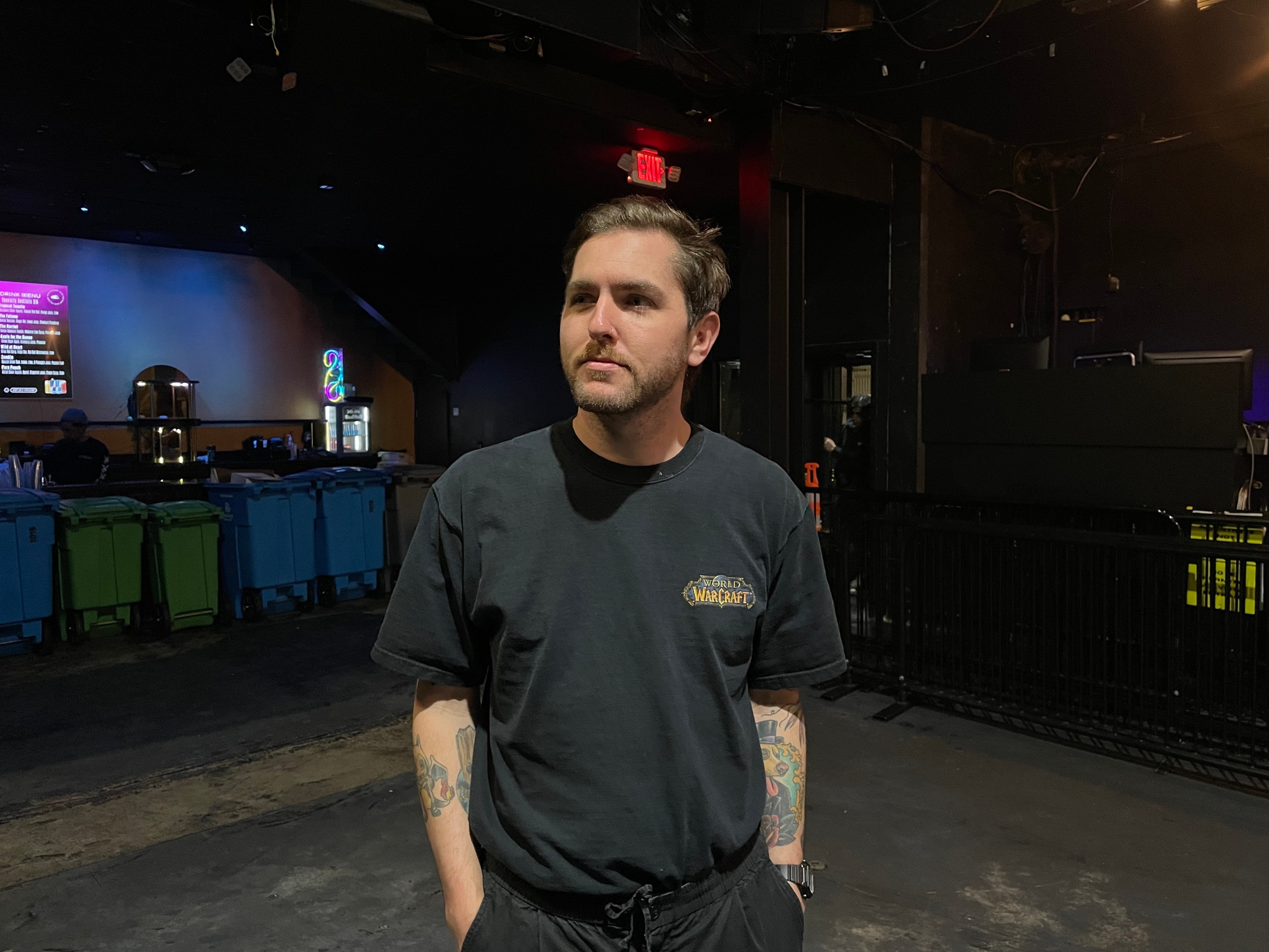 Chris Folse, corporate events manager at San Francisco nightclub 1015 Folsom, stands on the venue's empty dance floor with a closed bar in the background on Nov. 6, 2023.