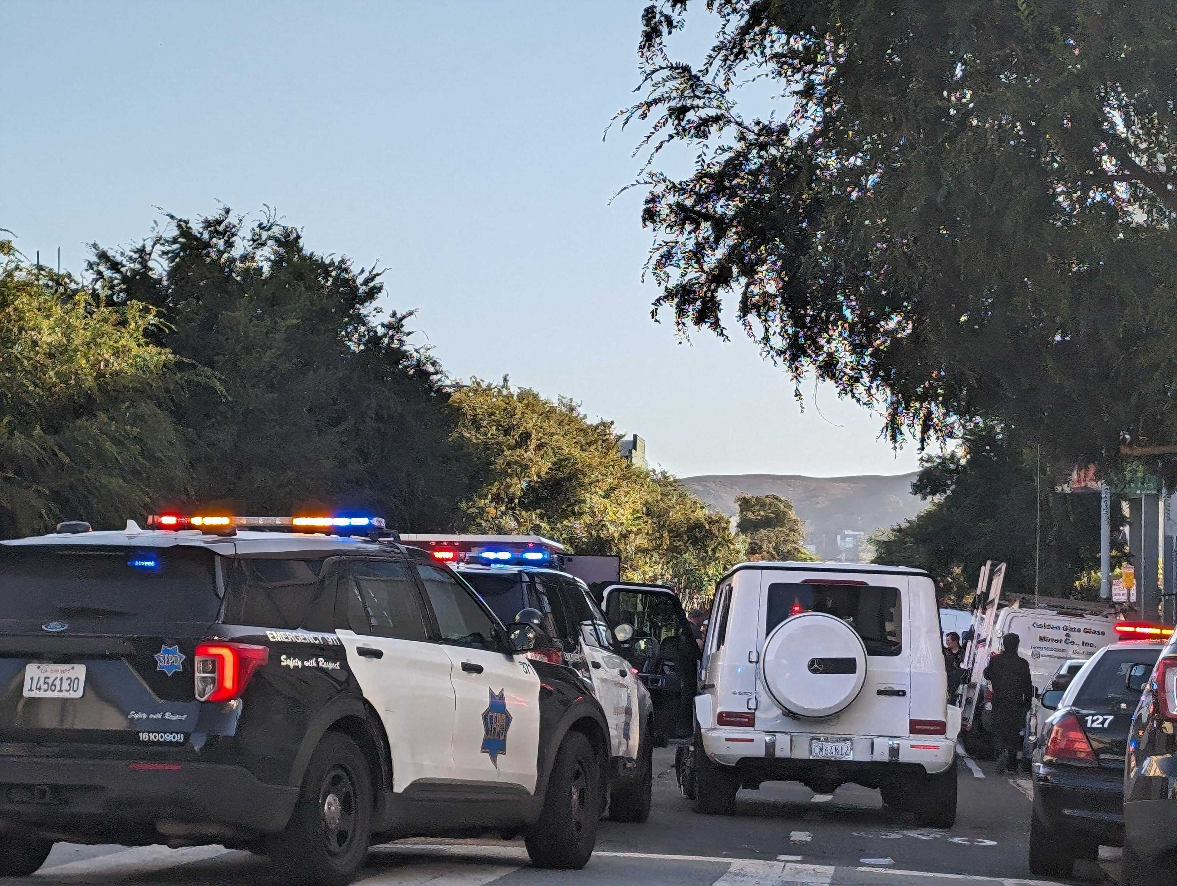 police cars next a white luxury SUV