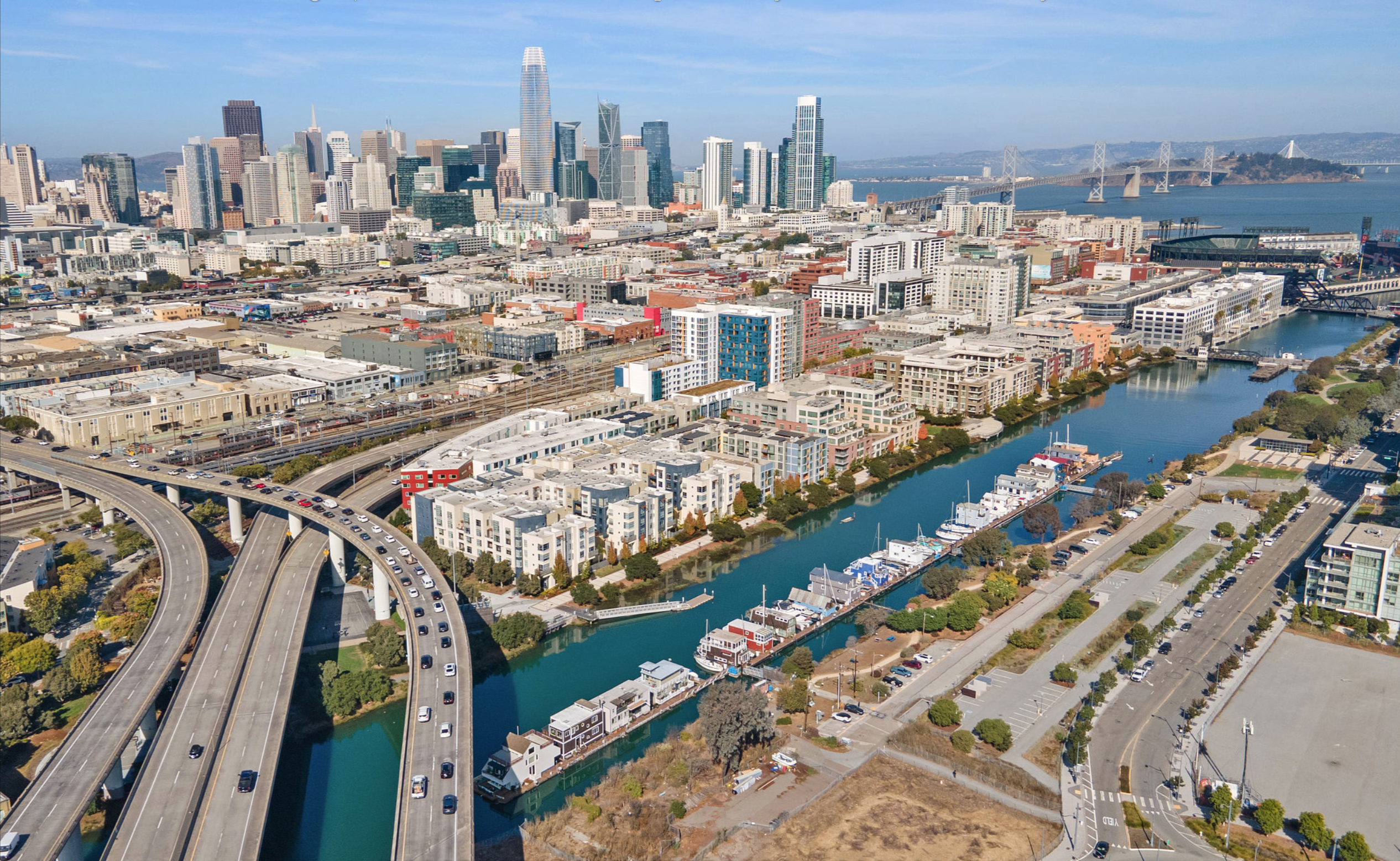 An aerial view shows Mission Creek in San Francisco.
