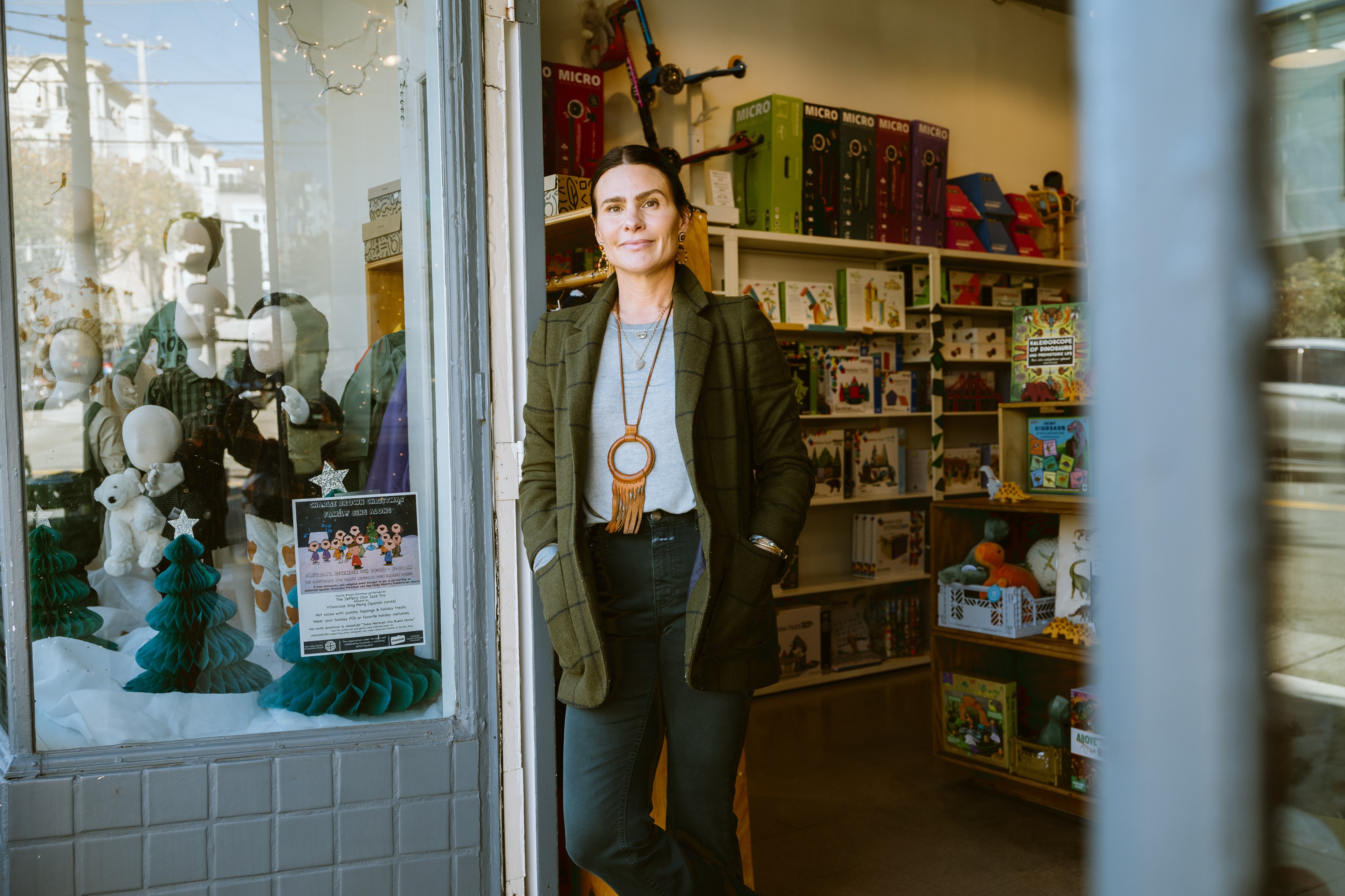 Terra Andrews, owner of Mapamundi Kids poses in her store in Noe Valley in San Francisco 