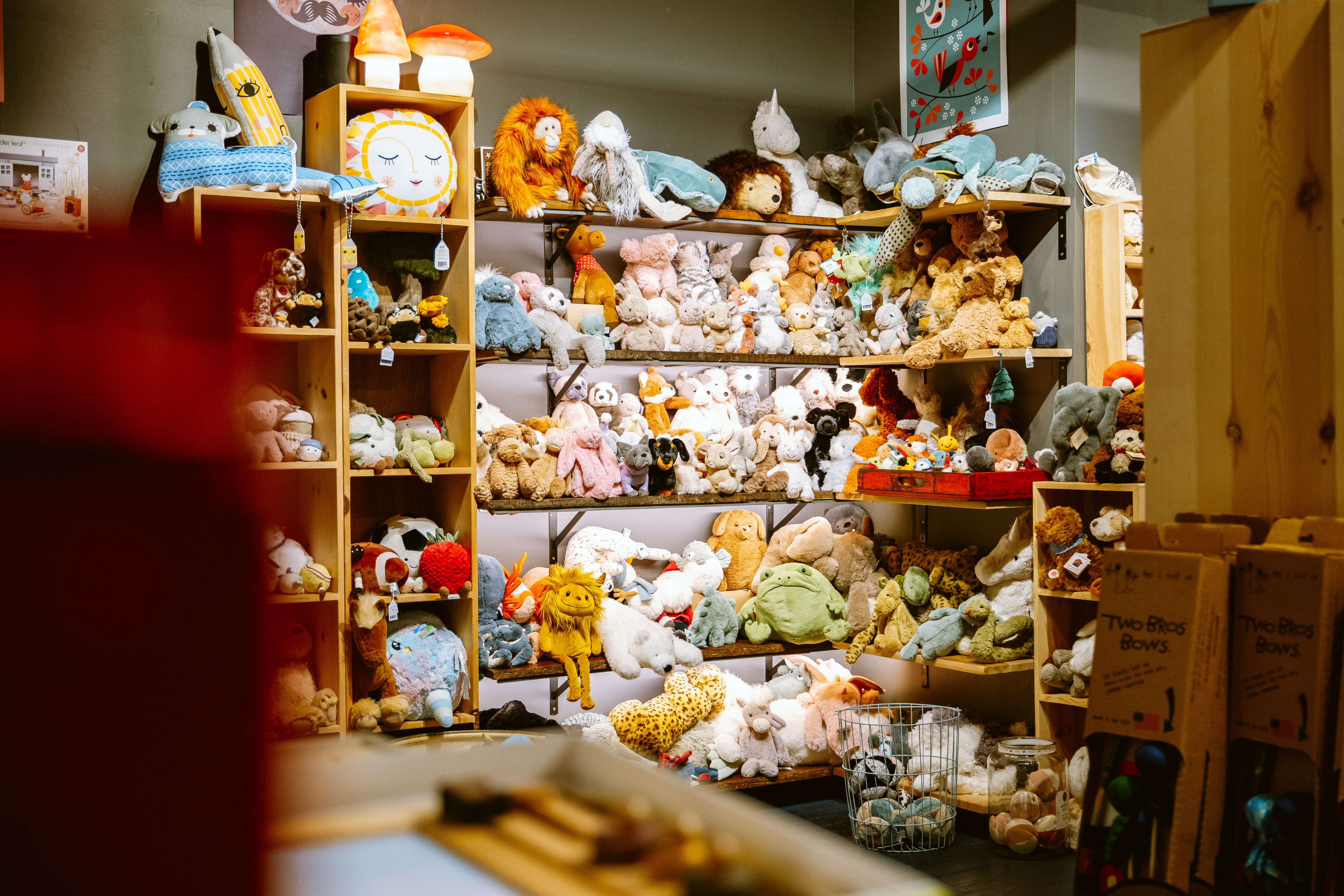 A wall of stuffed animals at Tantrum Toy Shop in the Richmond district of San Francisco 