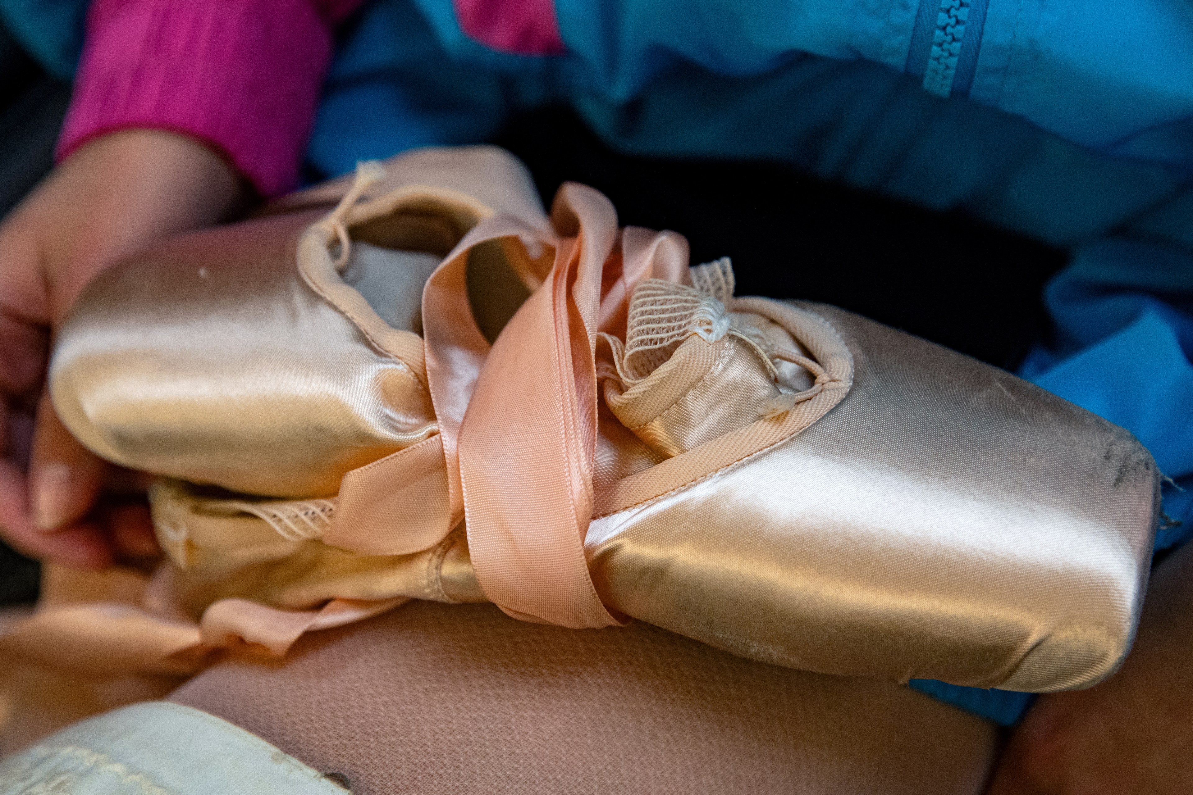 A detail photo of pointe shoes.