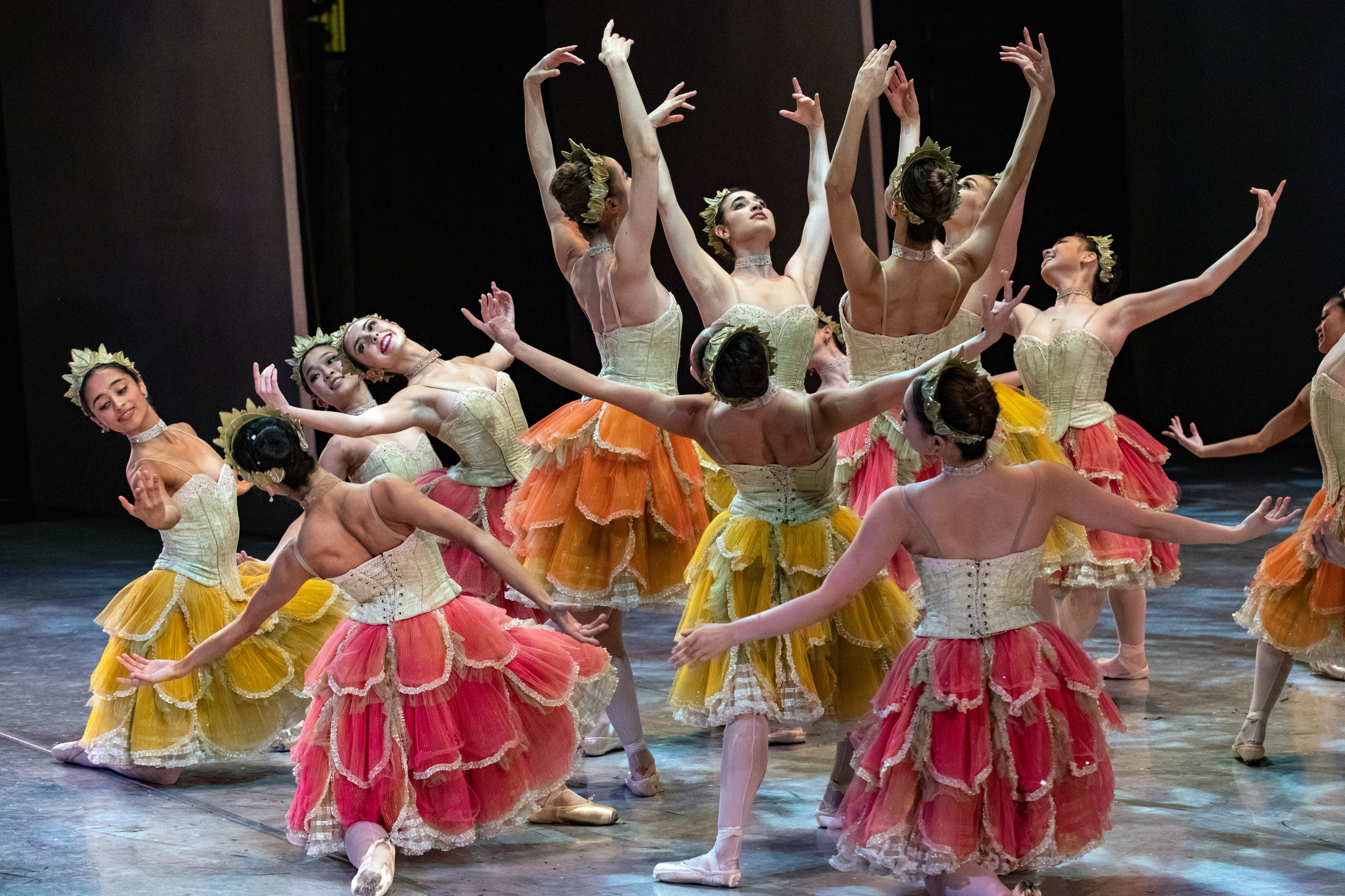A group of SF Ballet dancers work together during a scene in &quot;Nutcracker.&quot;
