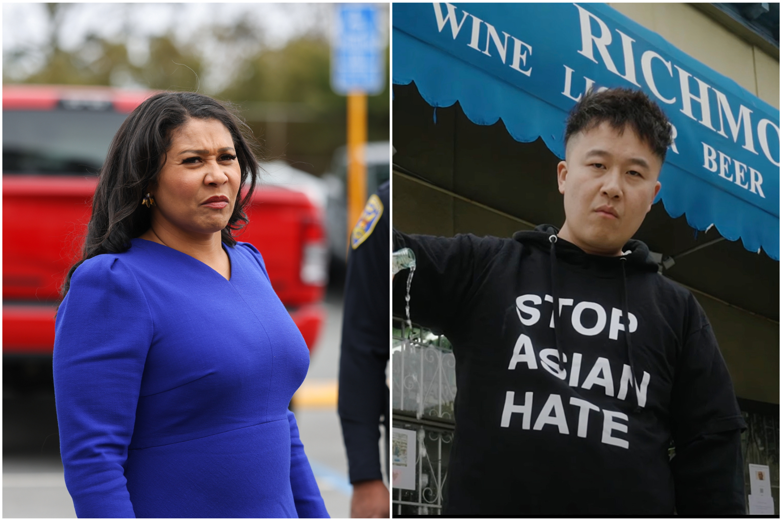 A composite image of Mayor London Breed, right, and San Francisco restaurant owner and rapper Chino Yang, right.