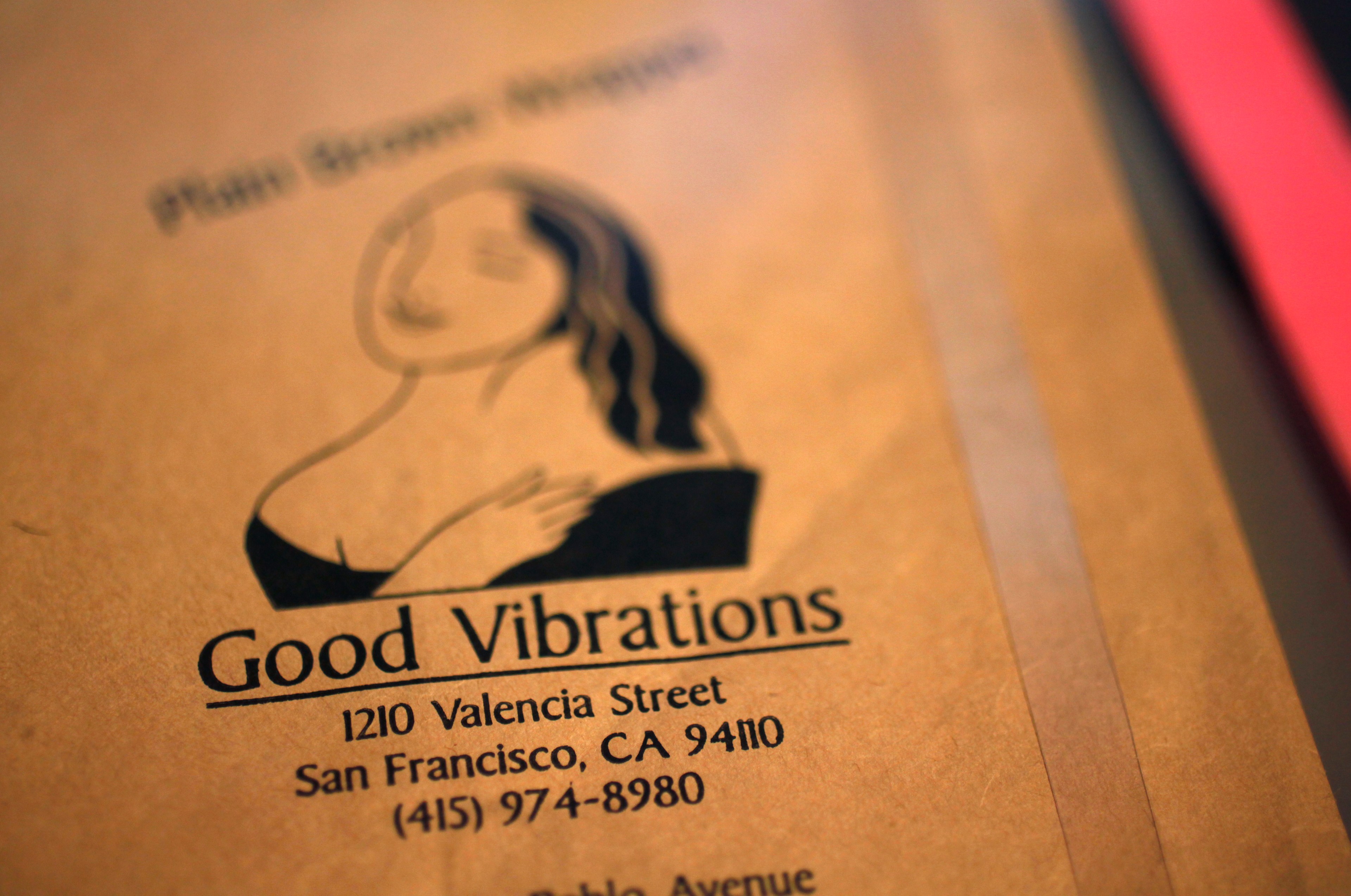 paper bag with good vibrations and address printed