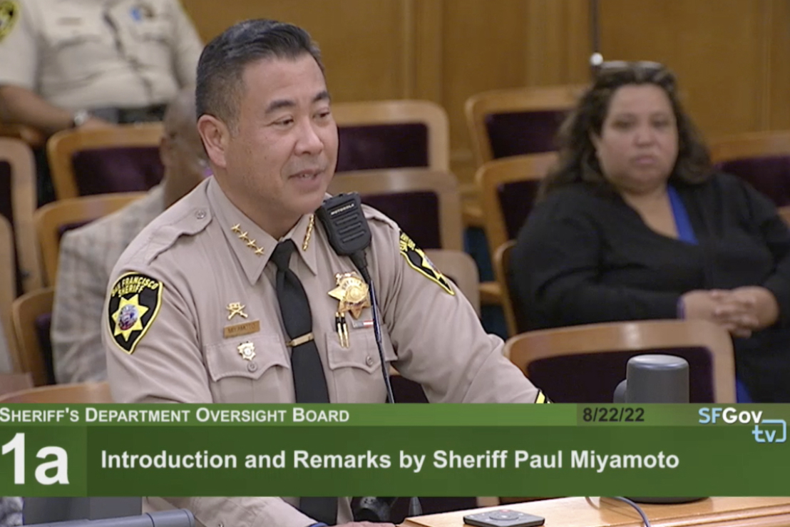 Sheriff Paul Miyamoto speaks during the Sheriff’s Department Oversight Board