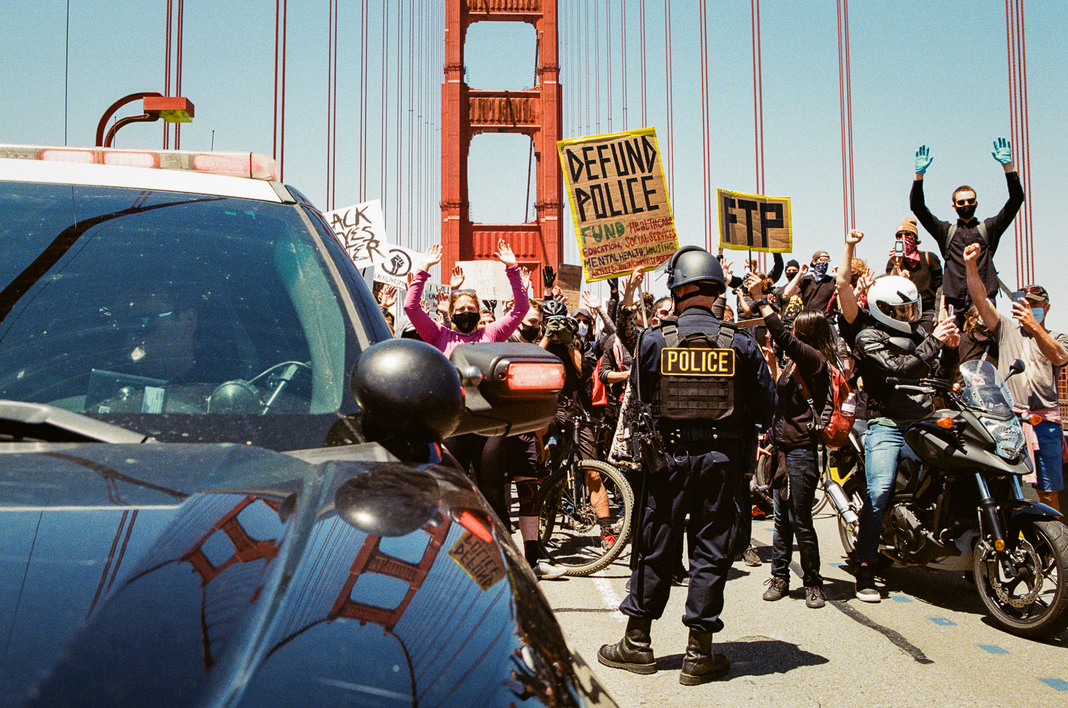Protesters shut down the bridge to demand police reforms in the wake of the killing of George Floyd in June 2020.