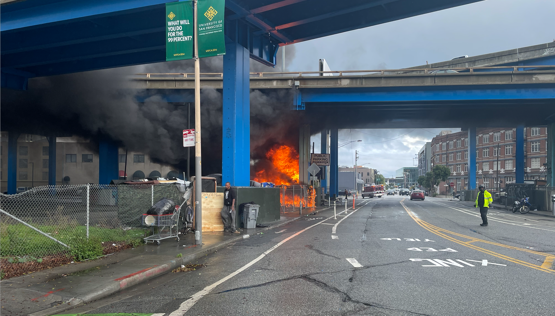 fire under freeway