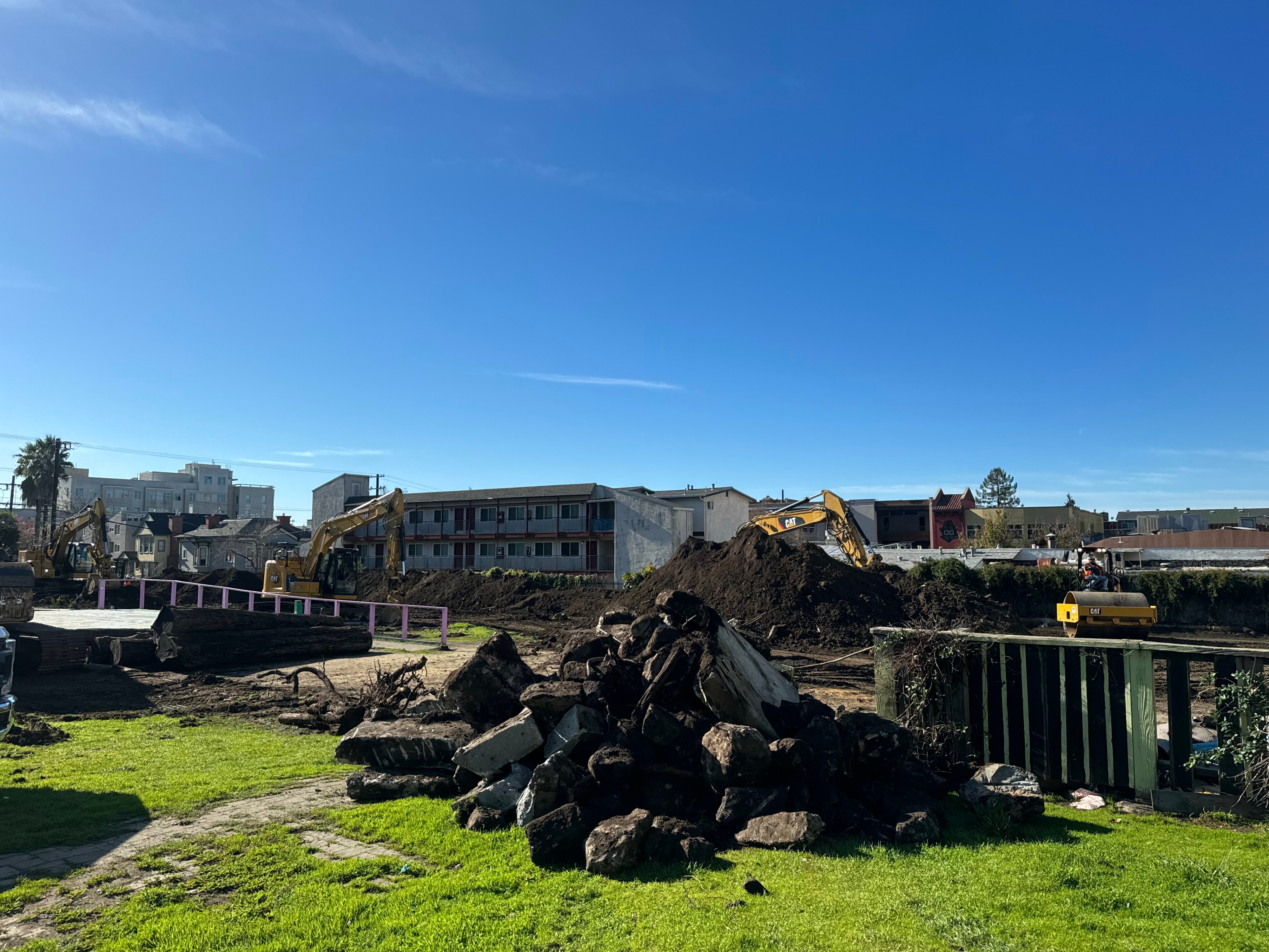 Excavators began to dig and work on the Peoples Park after clearing homeless people in Berkley.