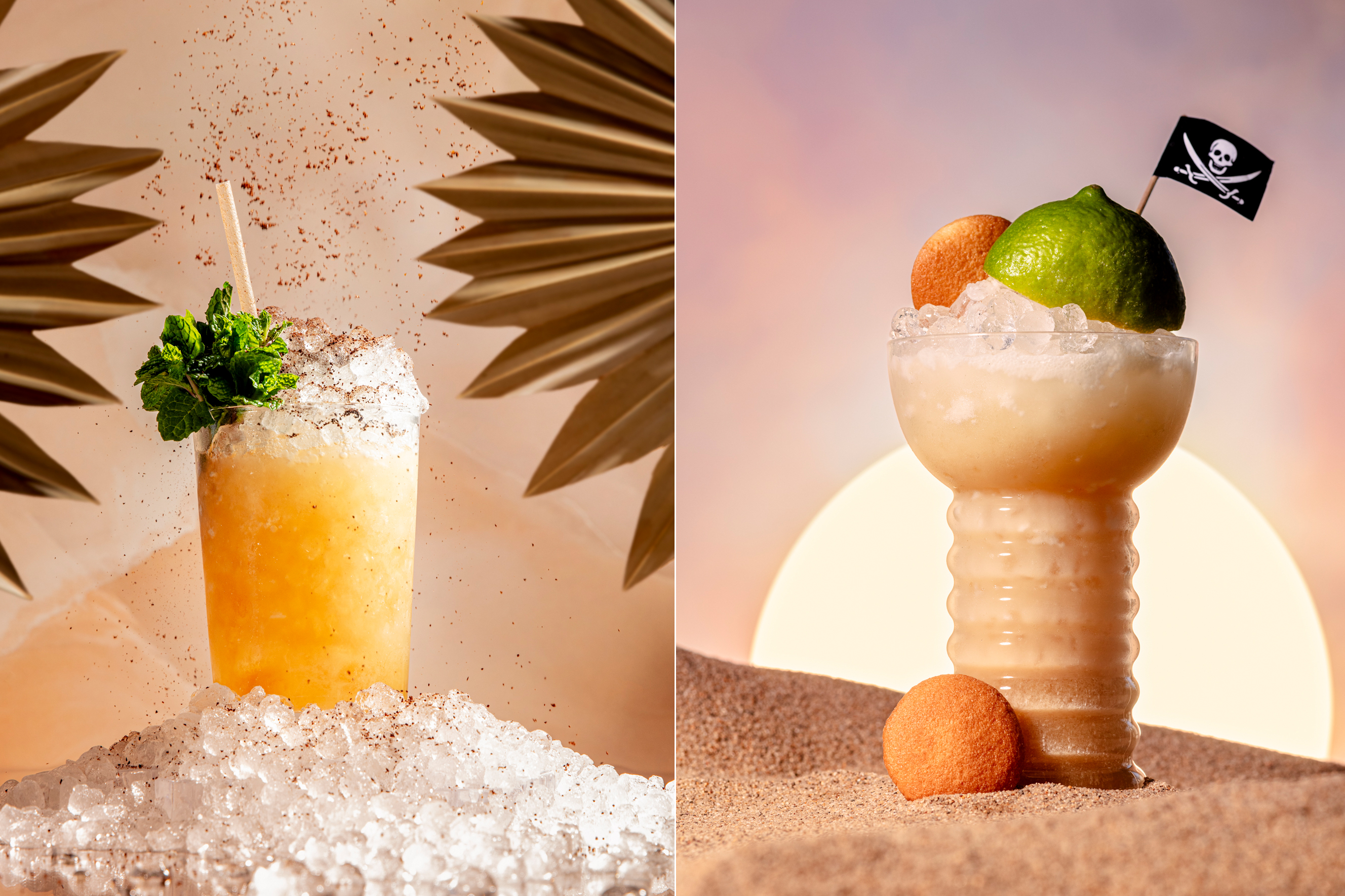 a composite image of two tiki drinks