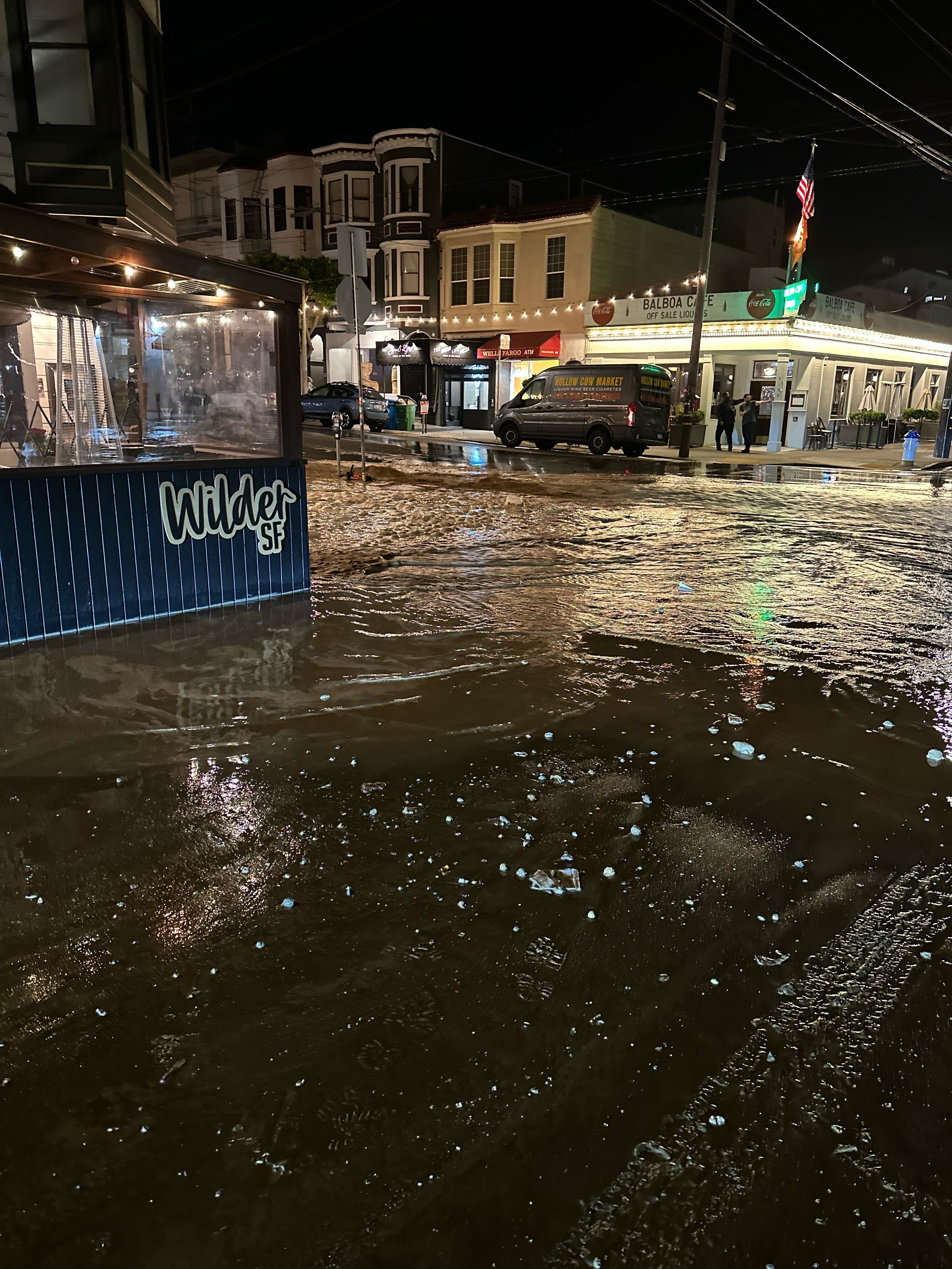 Flooding outside Wilder SF restaurant in September 2023