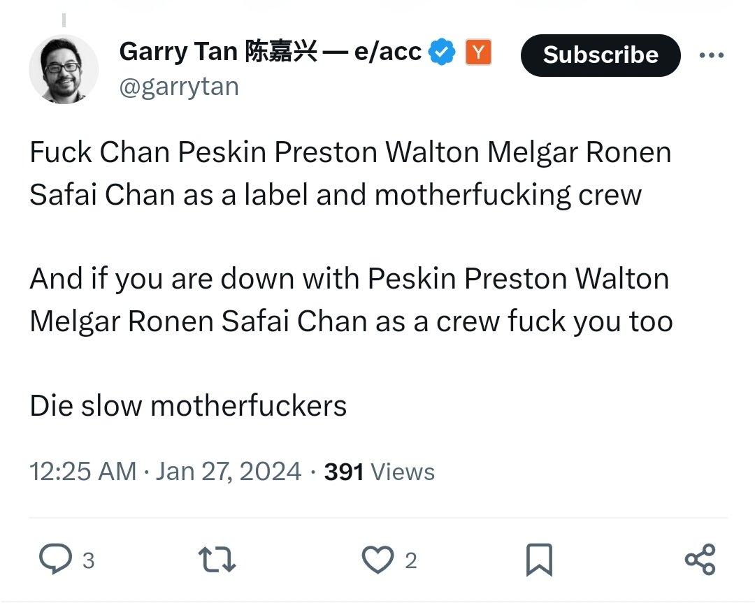 A screenshot of a Garry Tan tweet
