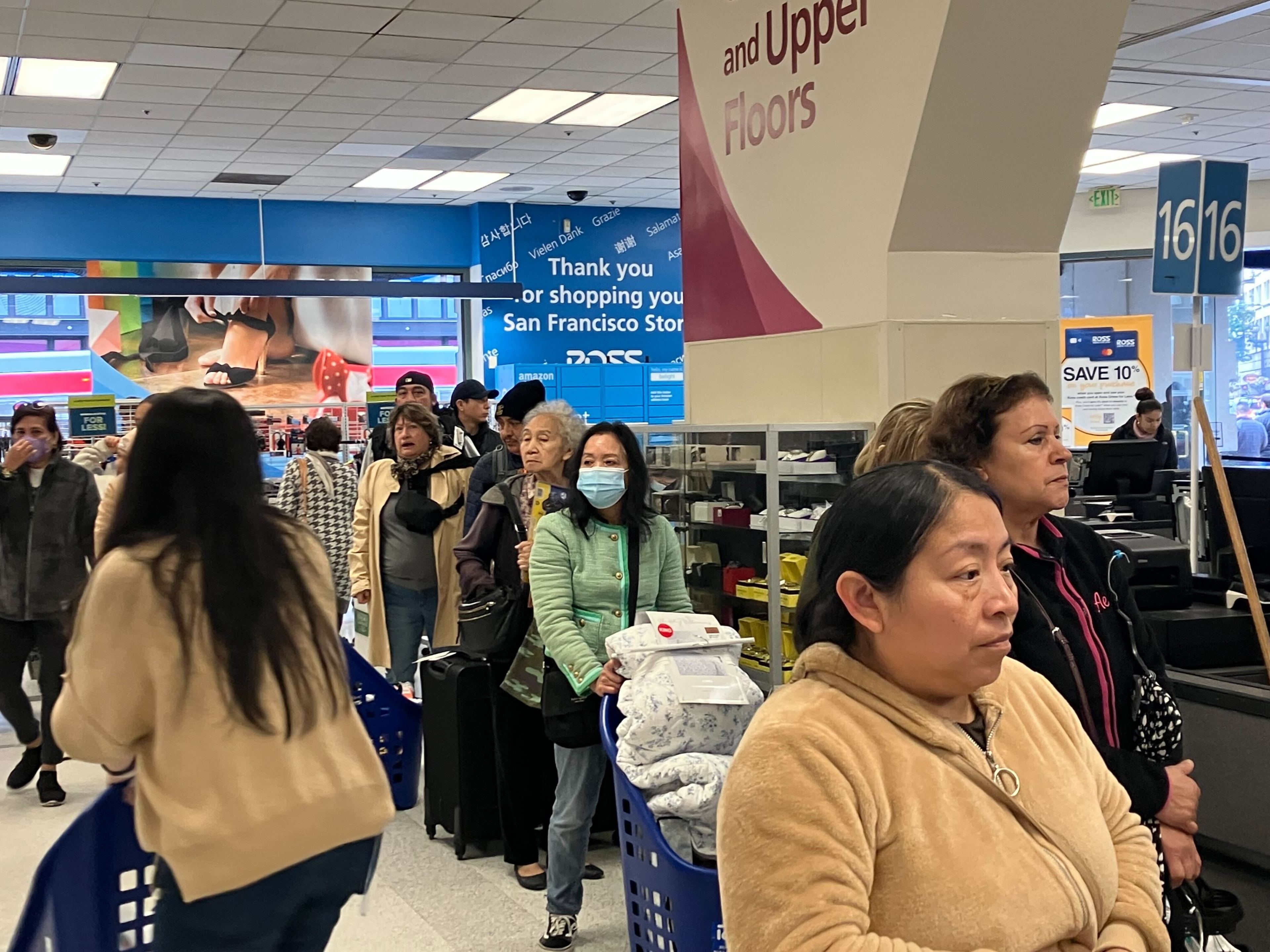 A crowded line of Ross Dress for Less customers stretches through the store