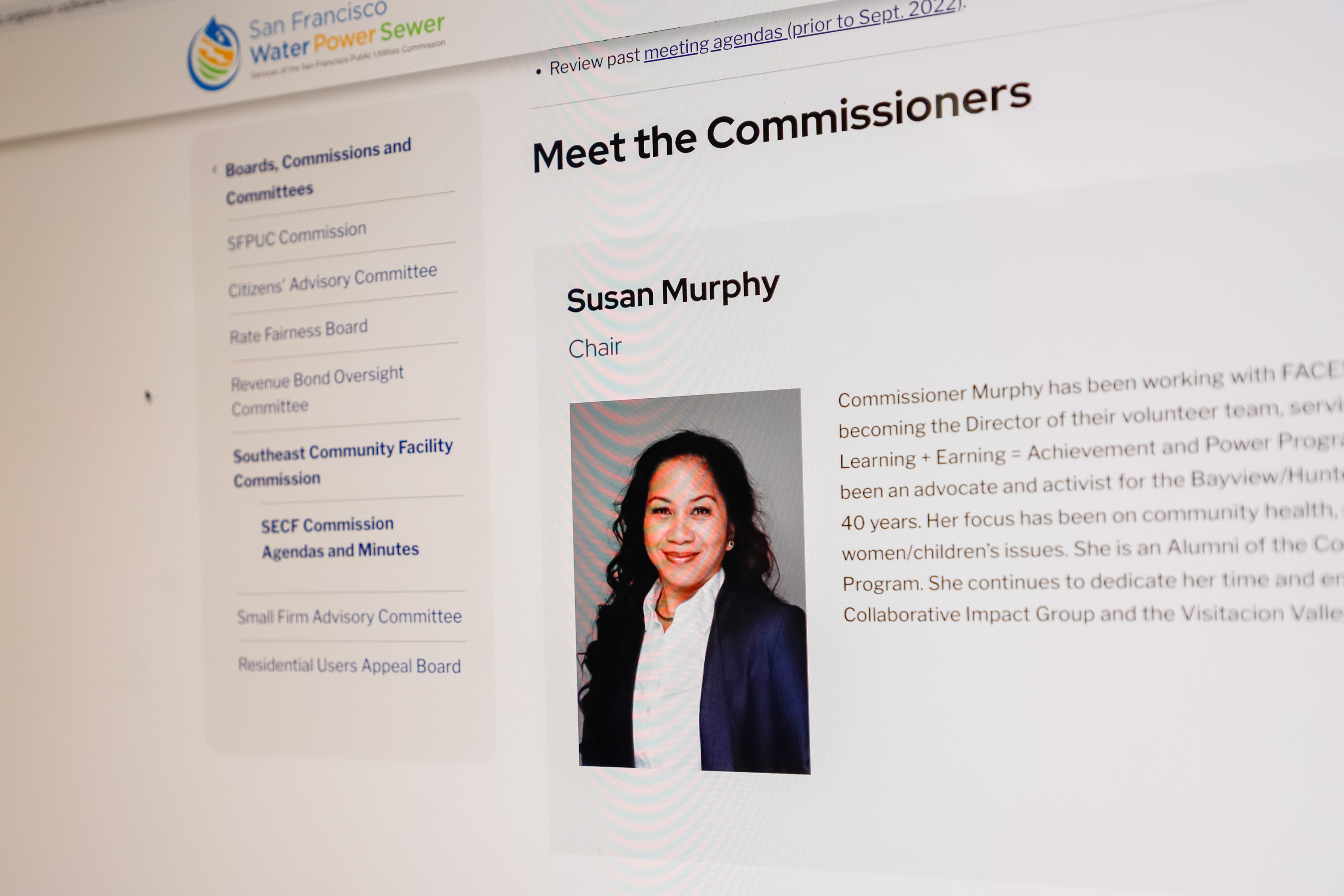 A photo of a webpage with a commissioner's picture on it. 