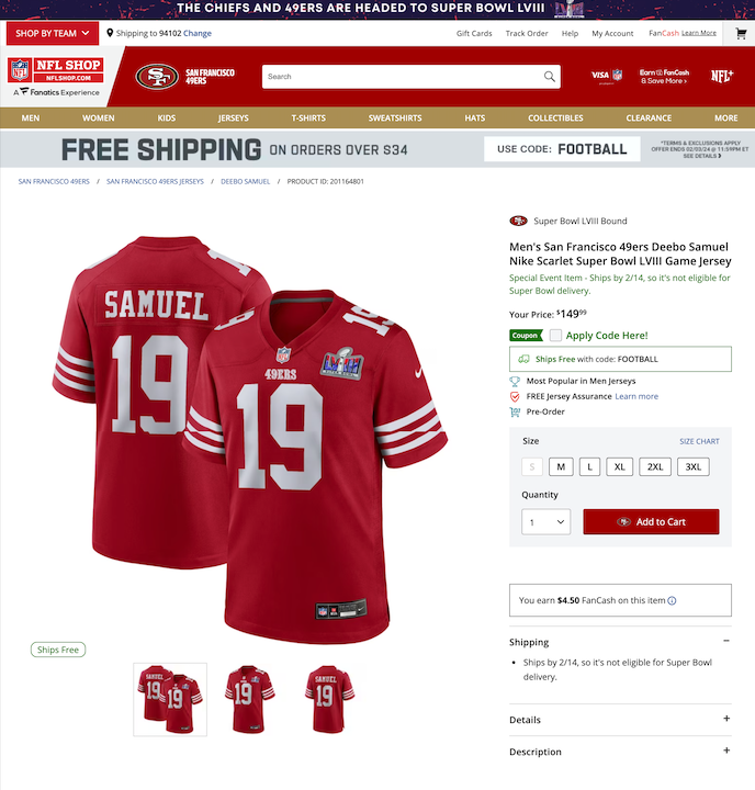A pair of jerseys are seen for sale online.