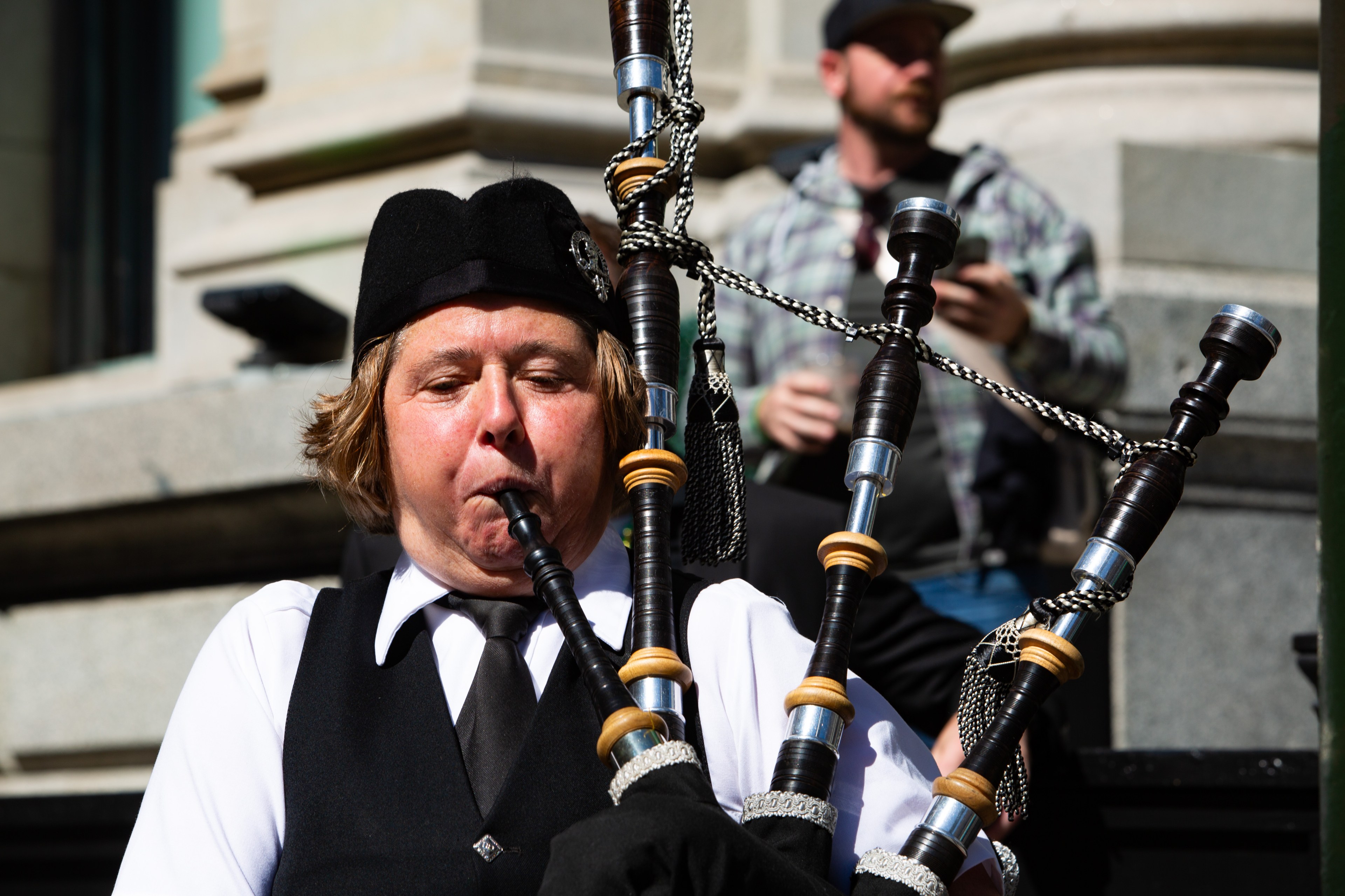 A bagpipe player at San Francisco's St. Patrick's Day parade