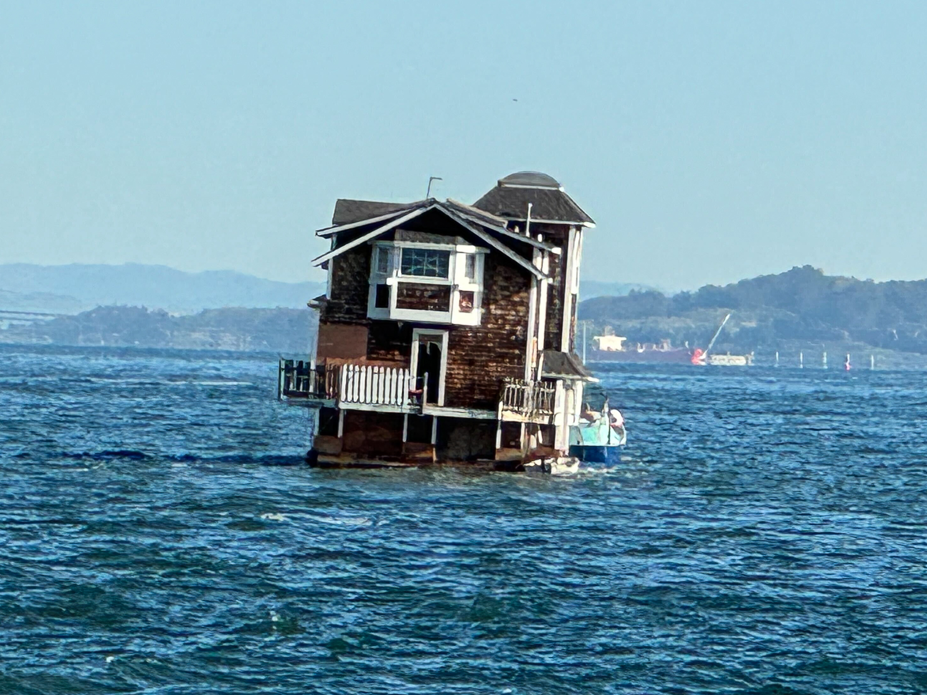 A houseboat in the bay.