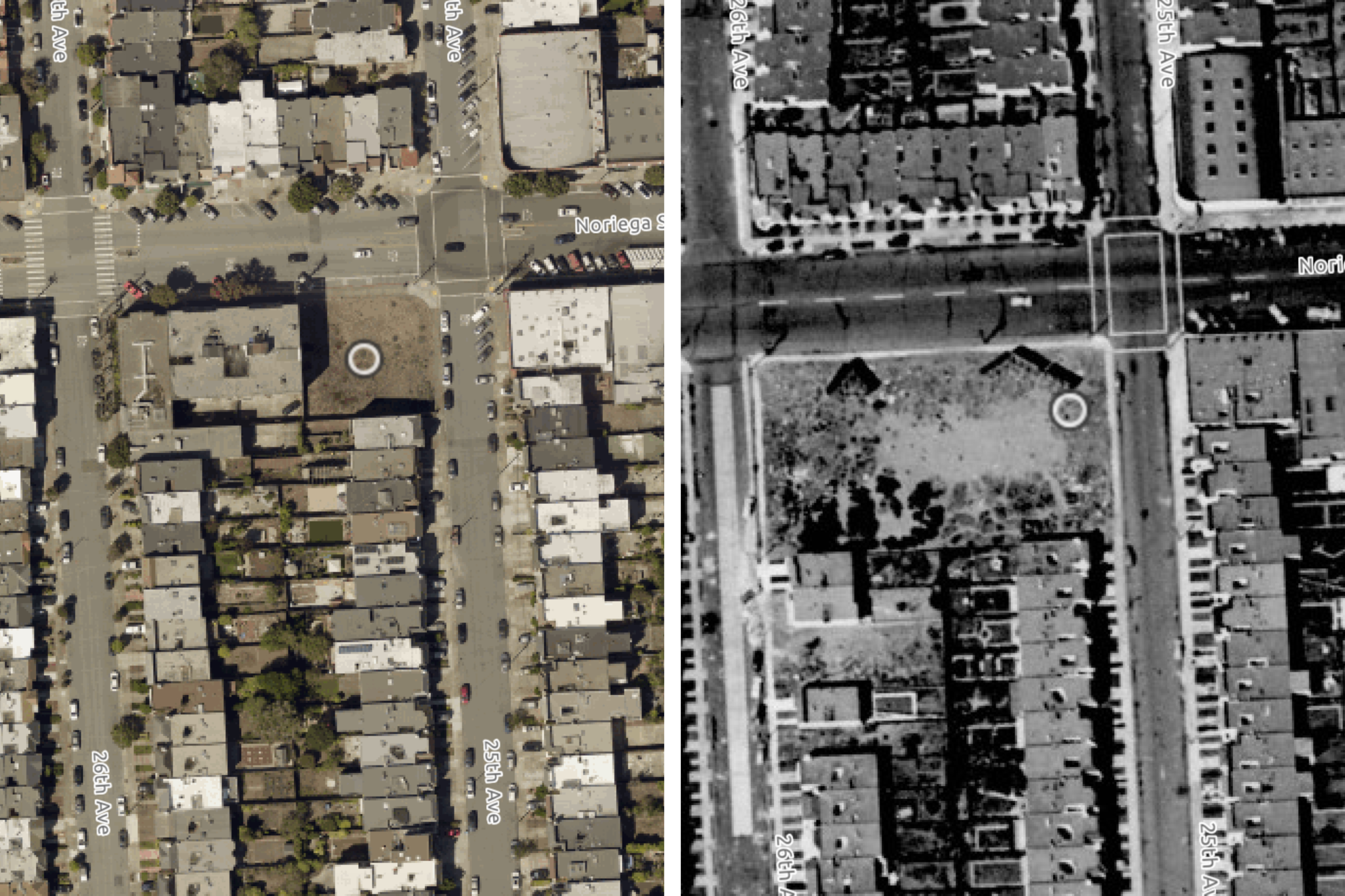 Two photos show an empty lot of land.