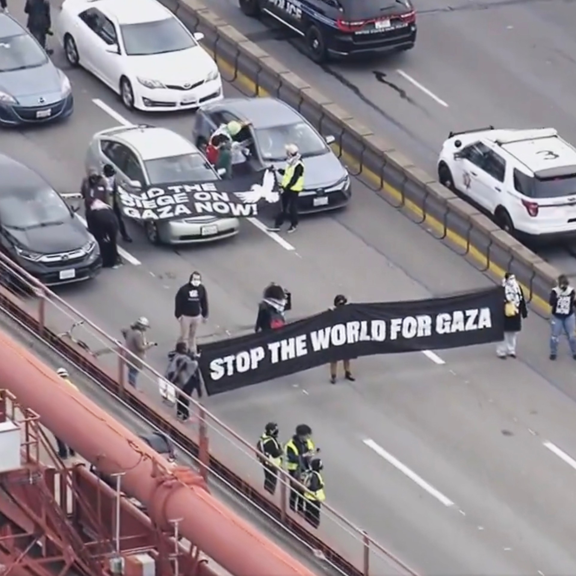 Both directions of the Golden Gate Bridge have been shut down due to a Pro-Palestinian protest on Monday, April 15, 2024. Demonstrators have blocked the southbound direction of Highway 101. This is the second protest causing major back-ups on Bay Area roadways, the demonstration has blocked northbound I-880 in Oakland.