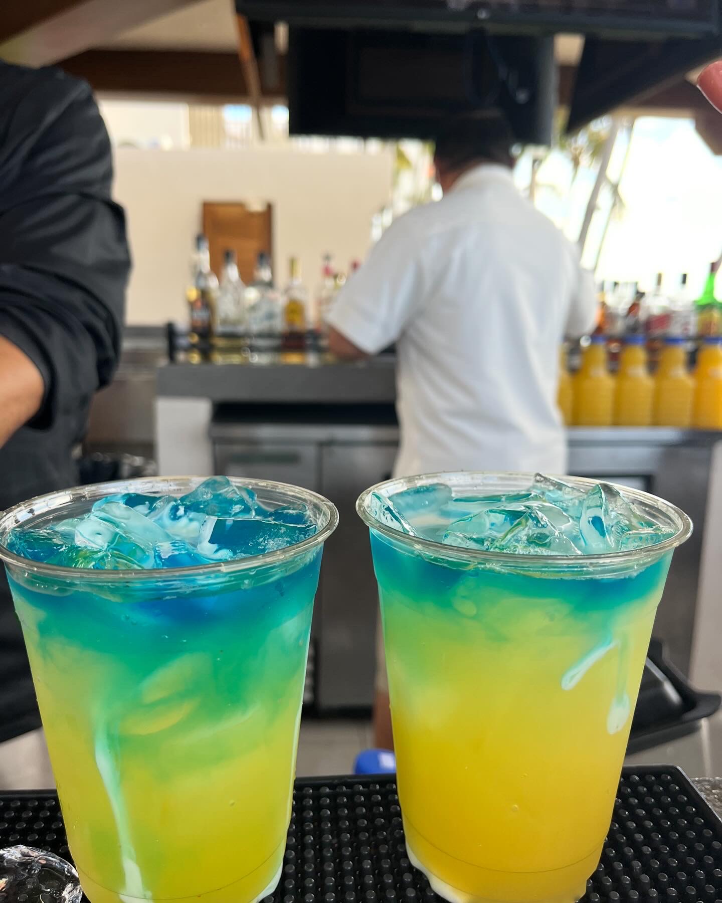 blue and yellow alcoholic drinks