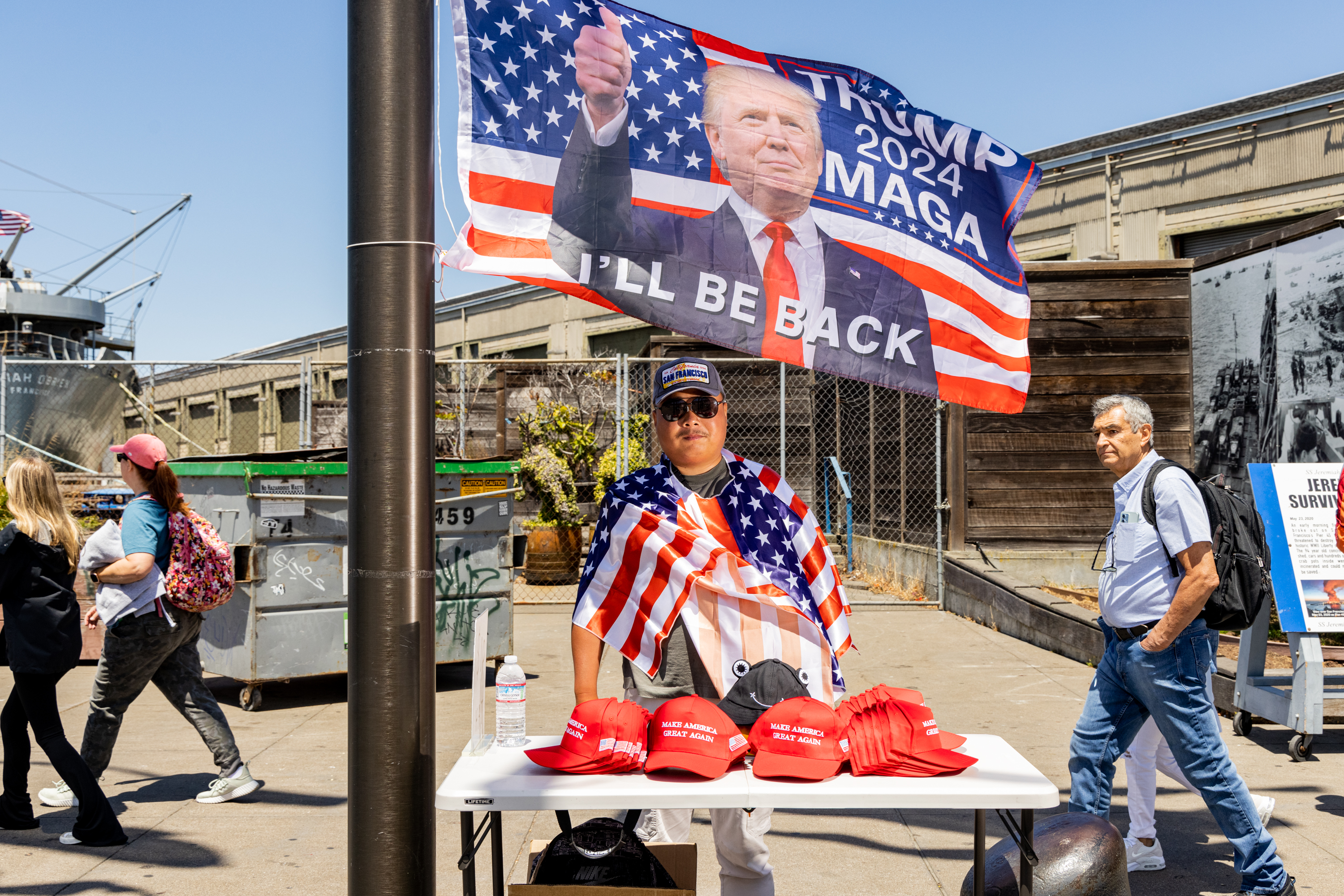 MAGA hats sold in San Francisco by Chinese Donald Trump fan