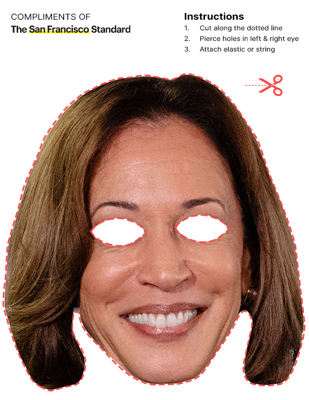 It's a cutout mask of a smiling face with eye holes and instructions for crafting, labeled &quot;Compliments of The San Francisco Standard.&quot;