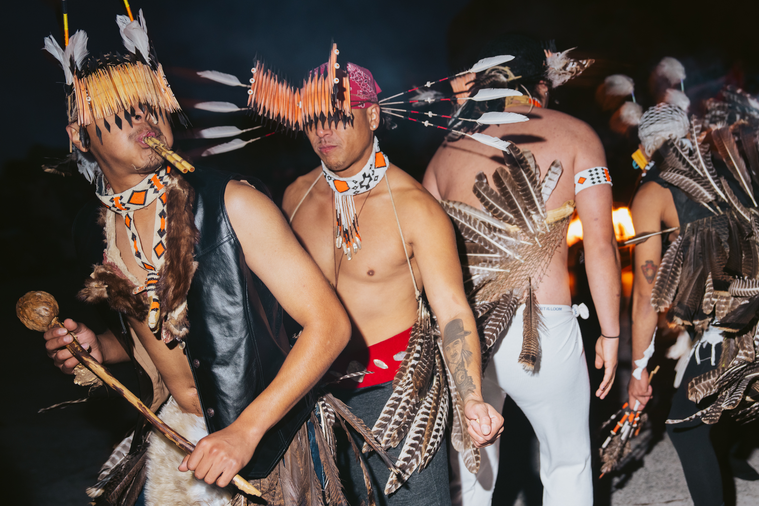 A group of Round Valley dancers performs during the Sunrise Ceremony.