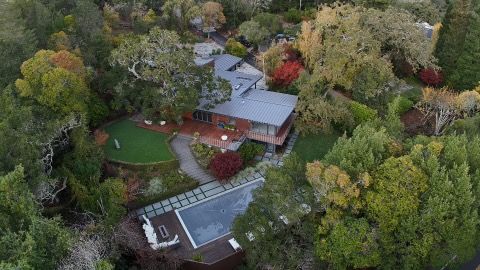 Aerial view of mansion.